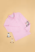 Girls' Pink Polo Neck Basic Sweatshirt