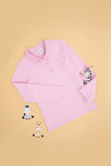 Girls' Pink Polo Neck Basic Sweatshirt
