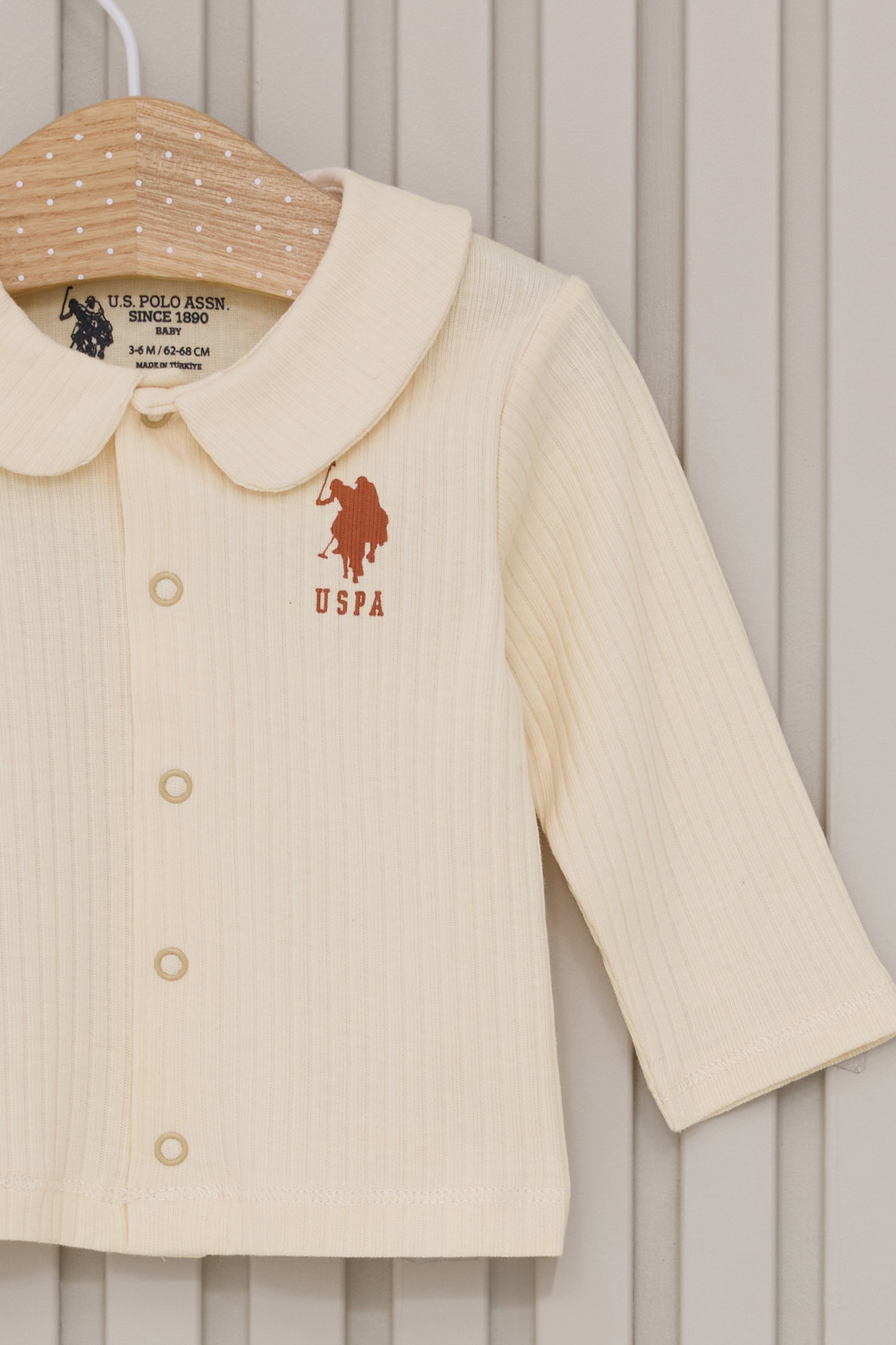 Baby Girl Cream Sky Pattern Ribbed 100% Cotton 3-Piece Pajama Set