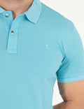 Light Blue Slim Fit Polo Neck Mercerized T-Shirt
