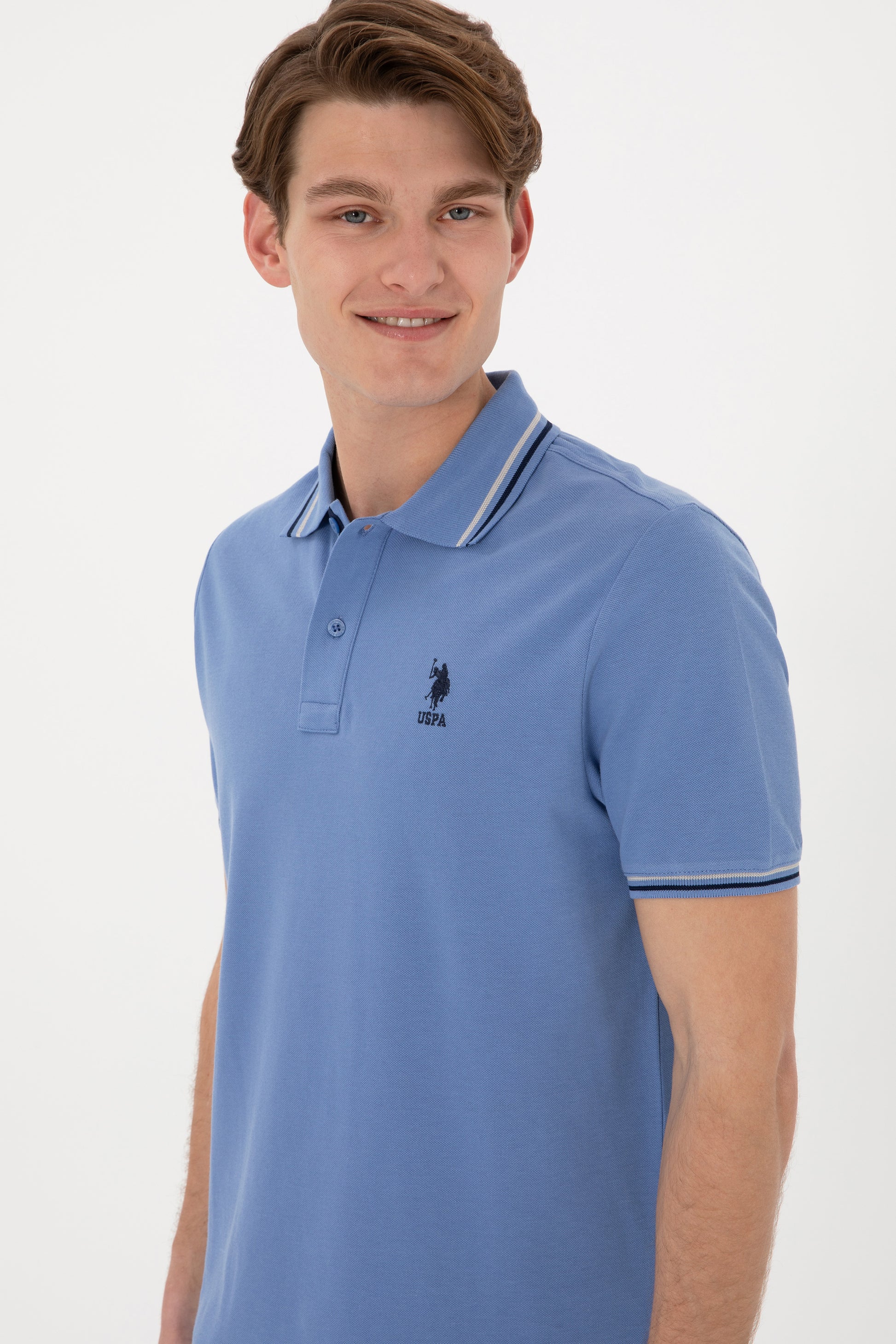 Men's Regular Fit Polo Neck Dark Blue Basic T-Shirt