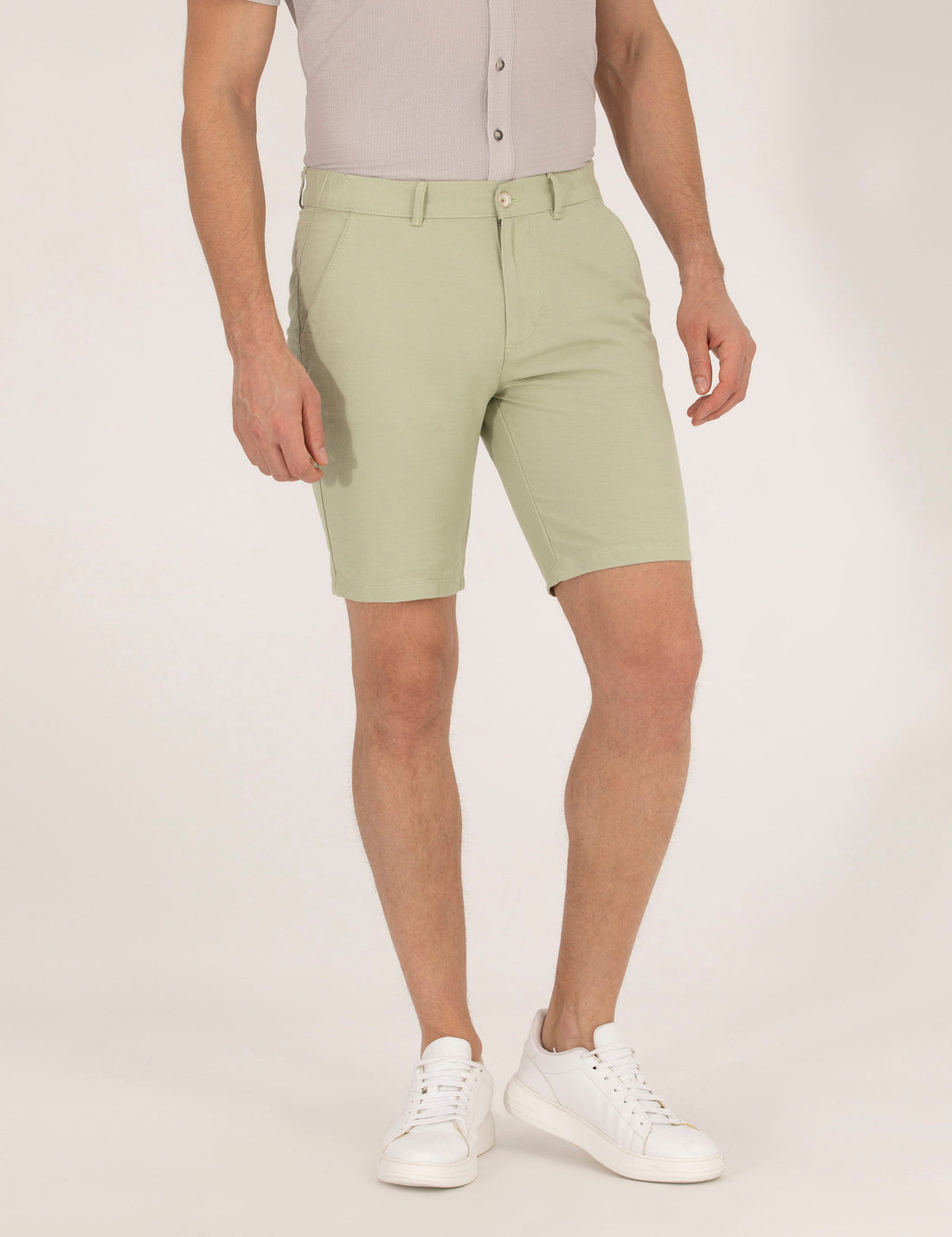 Light Green Slim Fit Linen Blended Bermuda Shorts