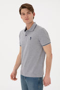 Men's Slim Fit Polo Neck Grey Melange Basic T-Shirt