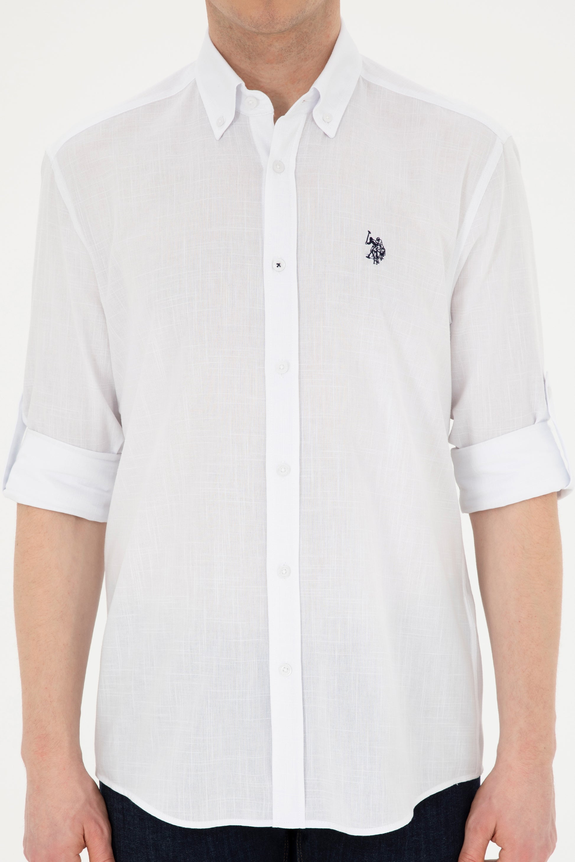 Men's Linen Look White Basic Shirt