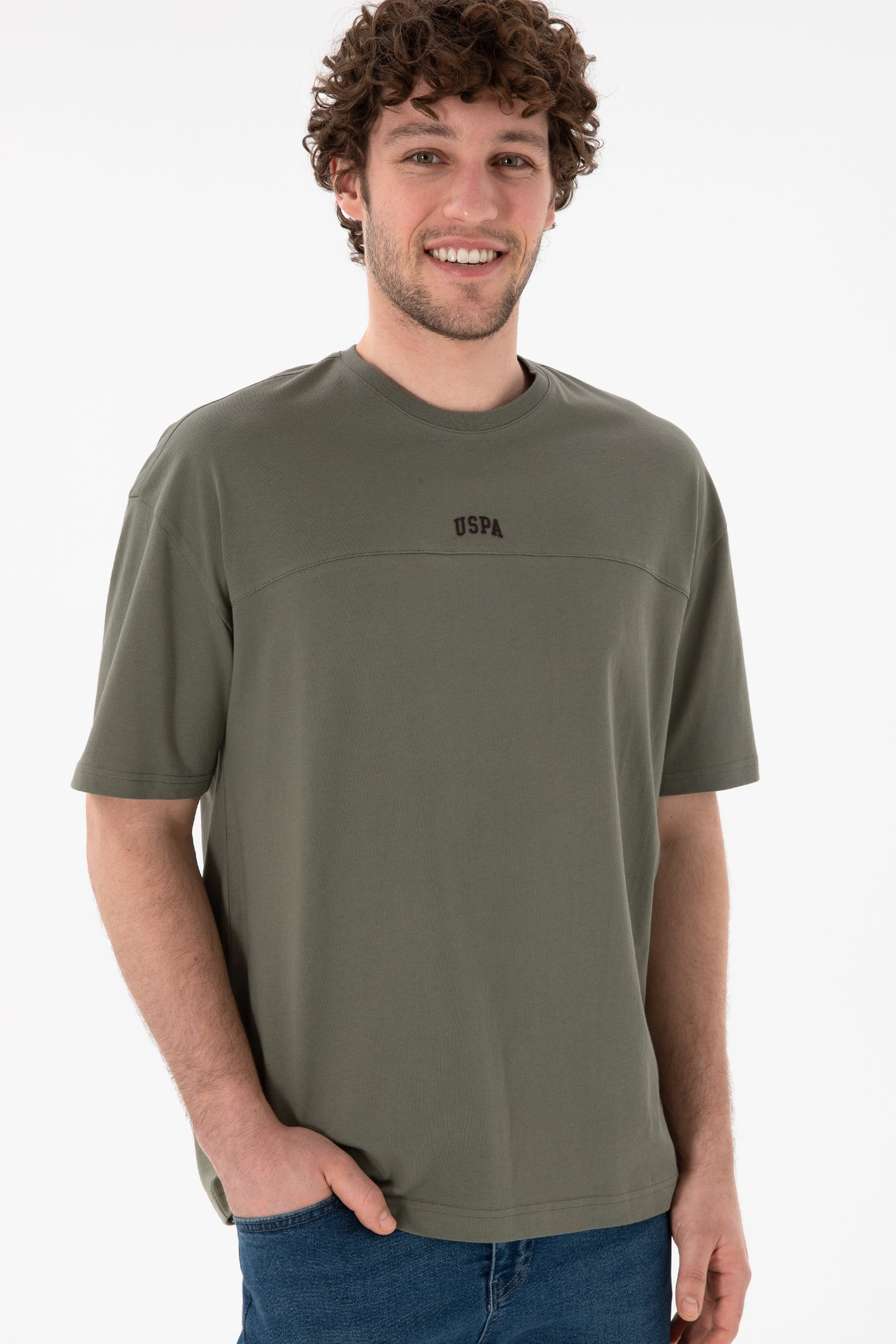 Men's Comfort Fit Crew Neck Khaki T-Shirt