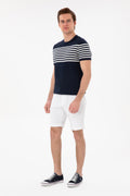 Men's Slim Fit Crew Neck Navy Sweater T-Shirt