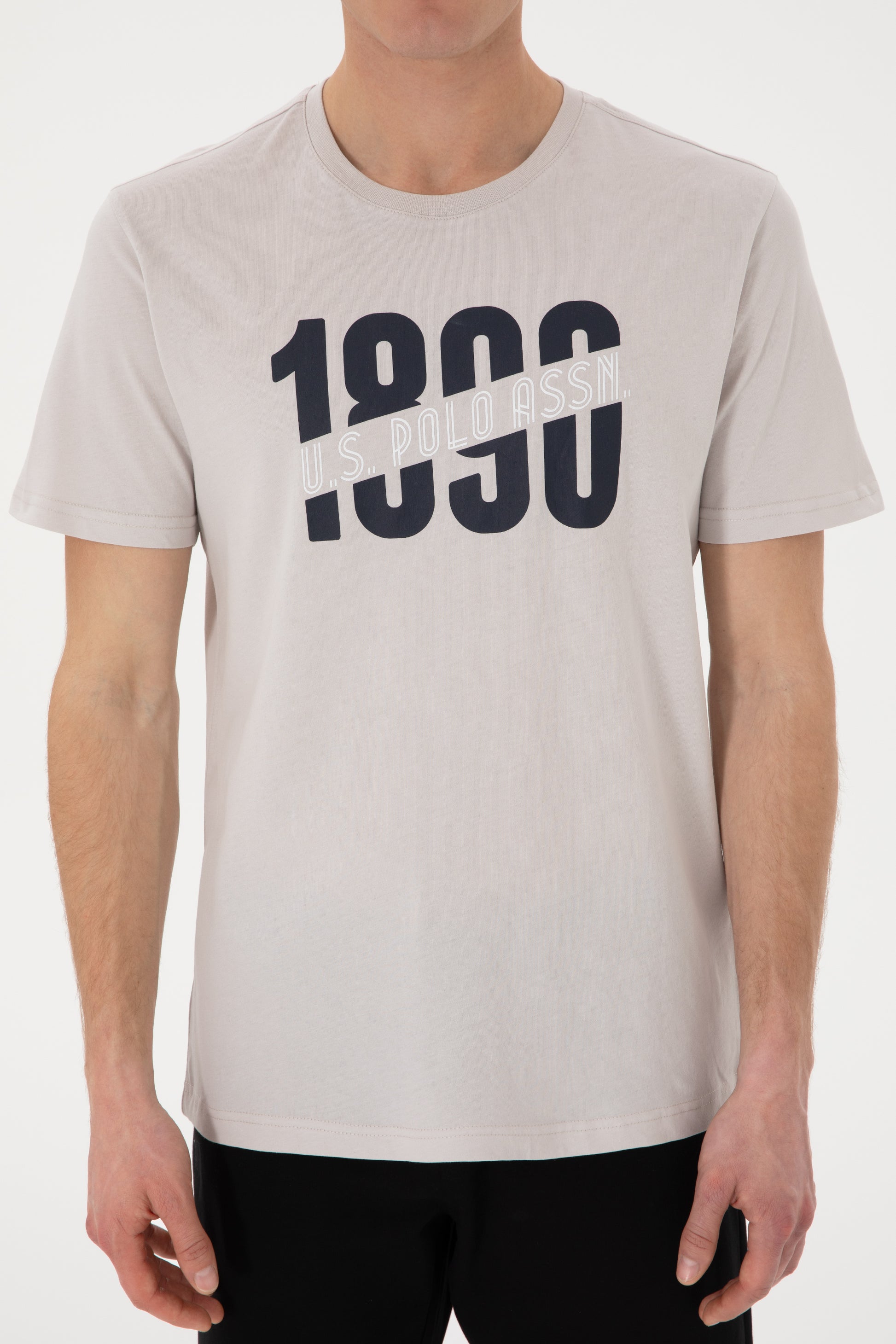 Men's Regular Fit Crew Neck Light Grey T-Shirt