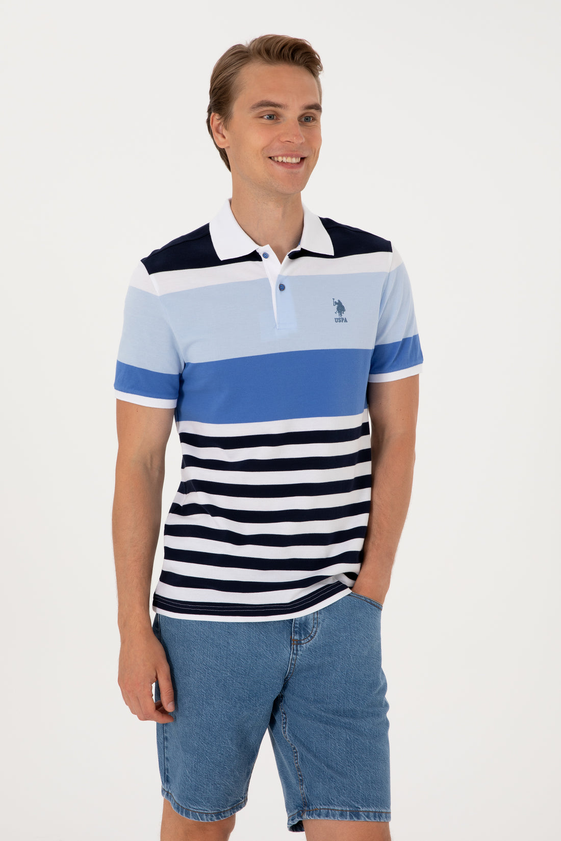 Men's Regular Fit Polo Neck Indigo T-Shirt