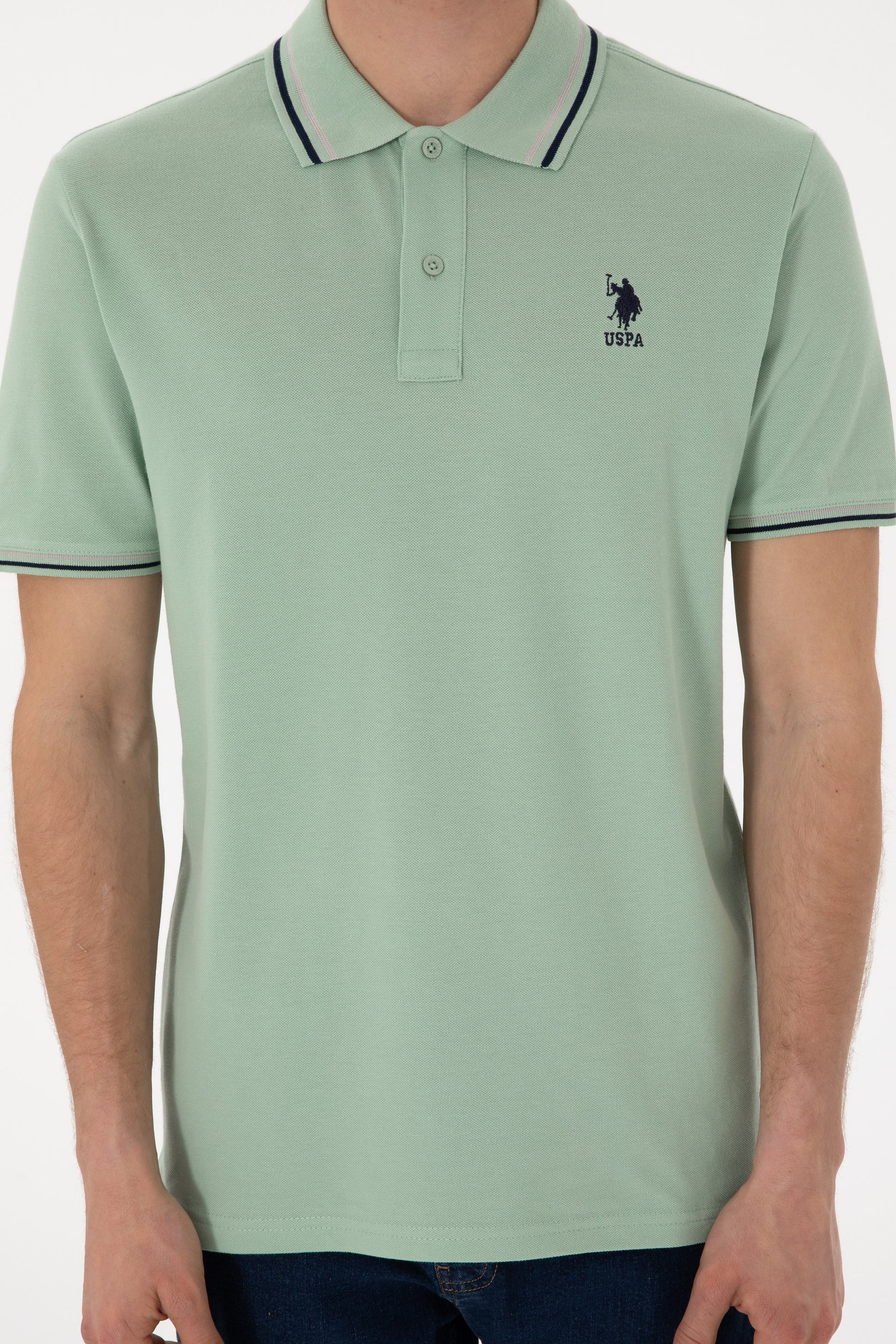 Men's Regular Fit Polo Neck Water Green Basic T-Shirt