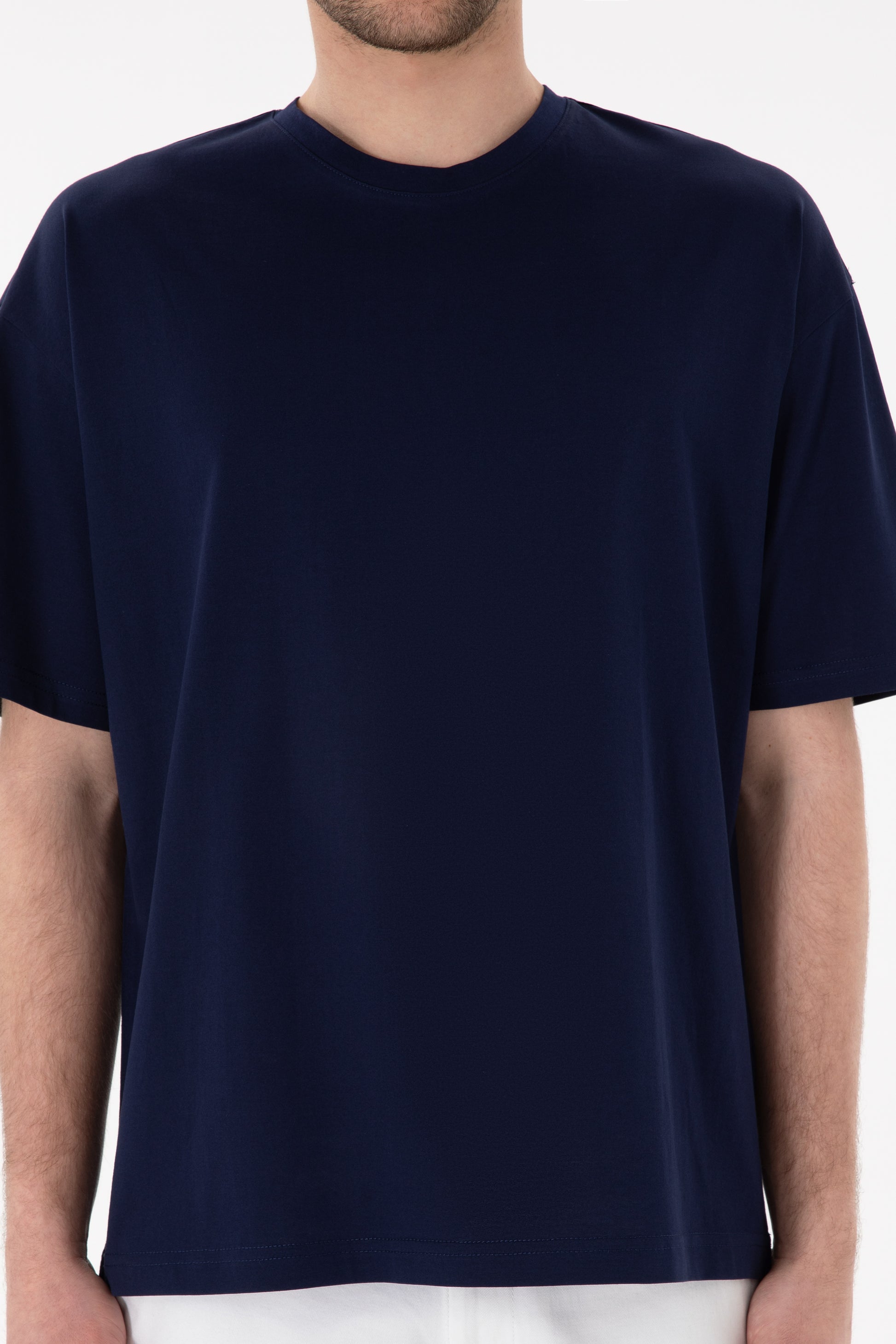 Men's Comfort Fit Crew Neck Navy Mercerized Basic T-Shirt