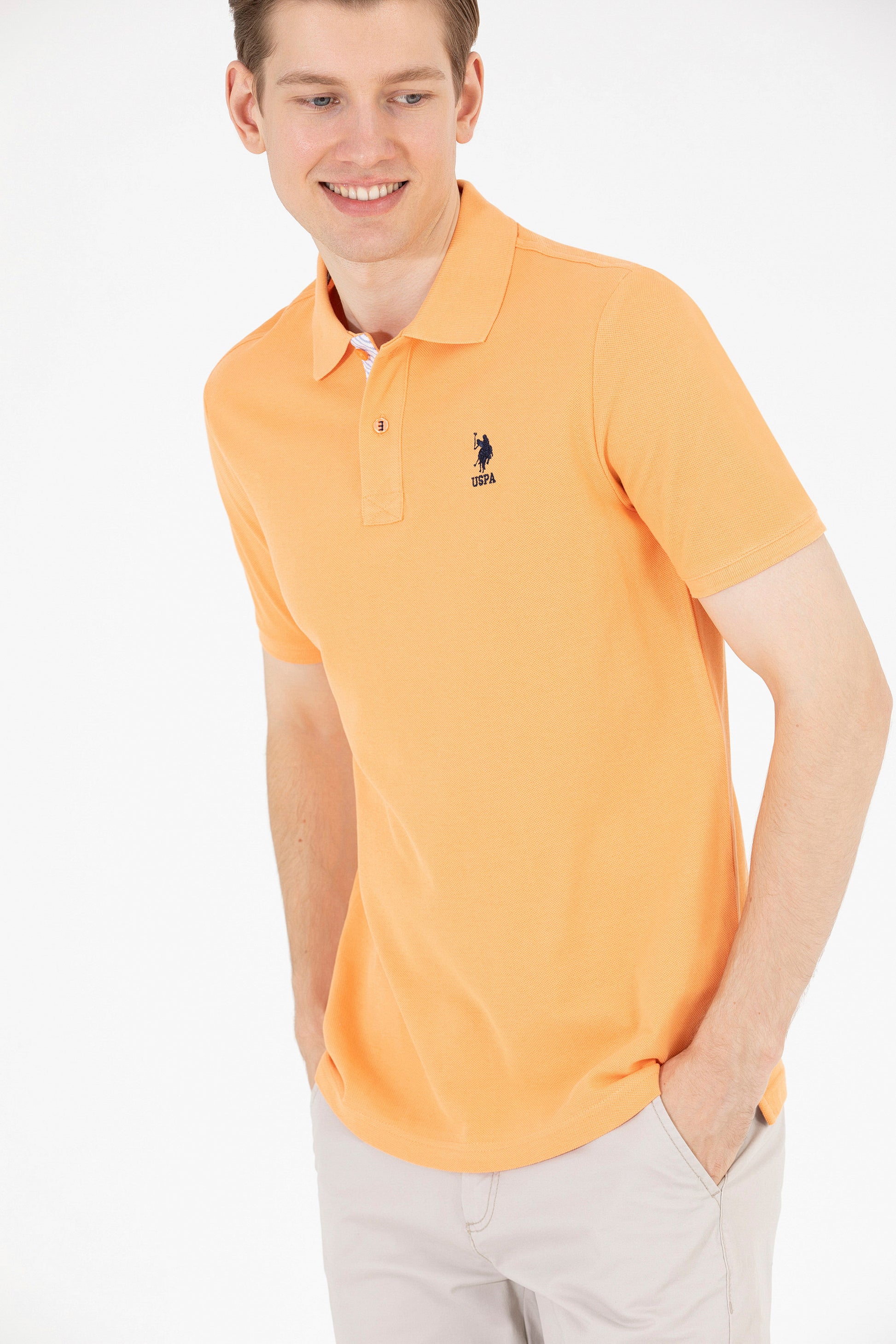 Men's Orange Basic Polo Neck T-Shirt