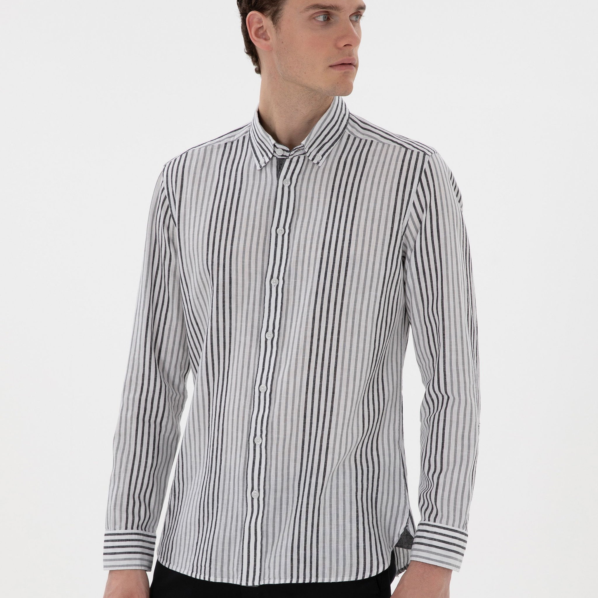 Black Regular Fit Striped Long Sleeve Shirt
