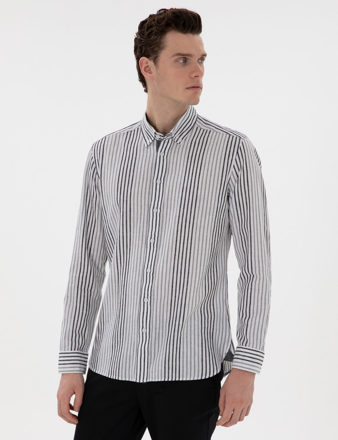 Black Regular Fit Striped Long Sleeve Shirt