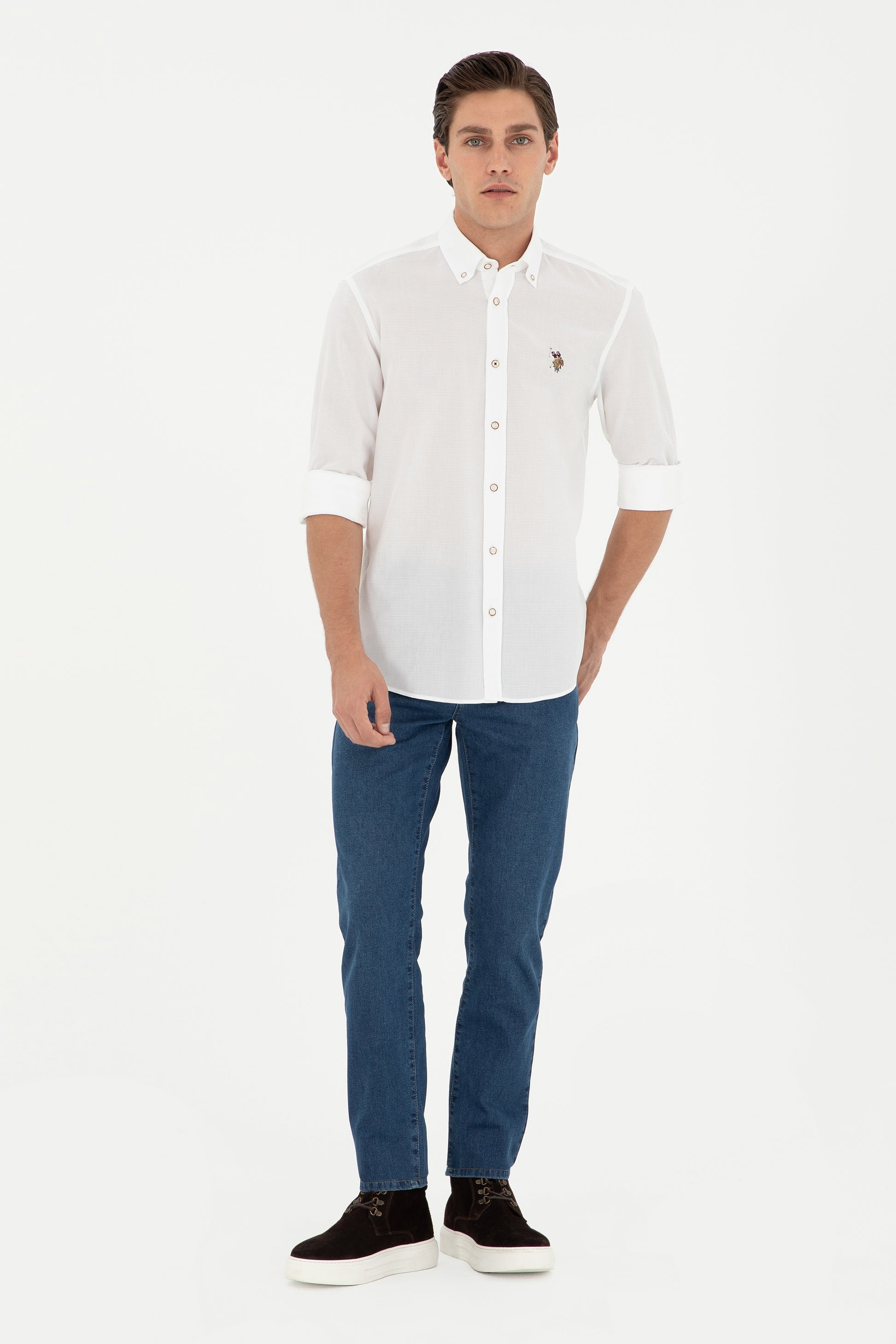 Men's White Long Sleeve Basic Shirt