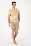 Men's Regular Fit Polo Neck Cream Print T-shirt