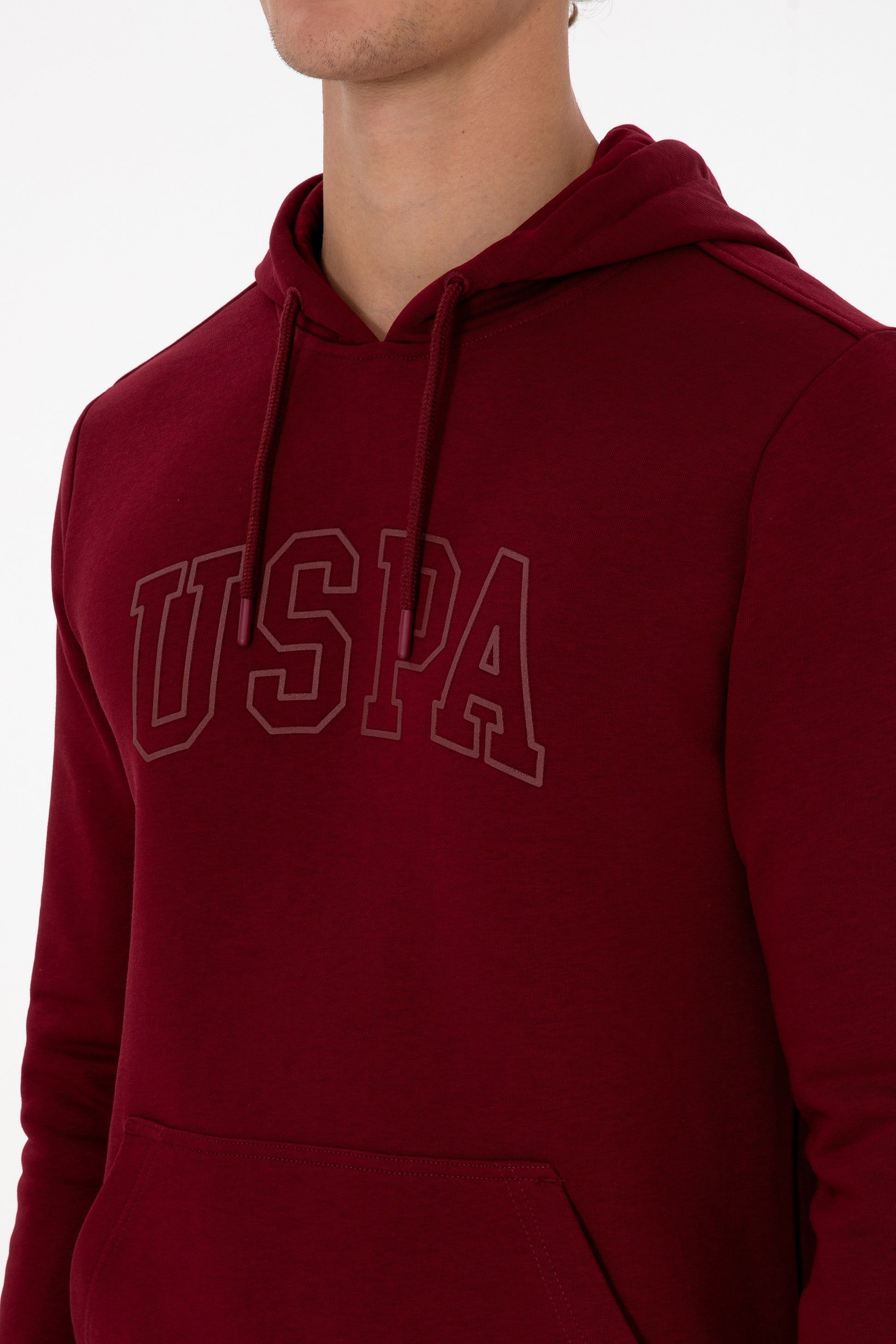 Erkek Regular Fit Kapüşonlu Bordo Basic Sweatshirt