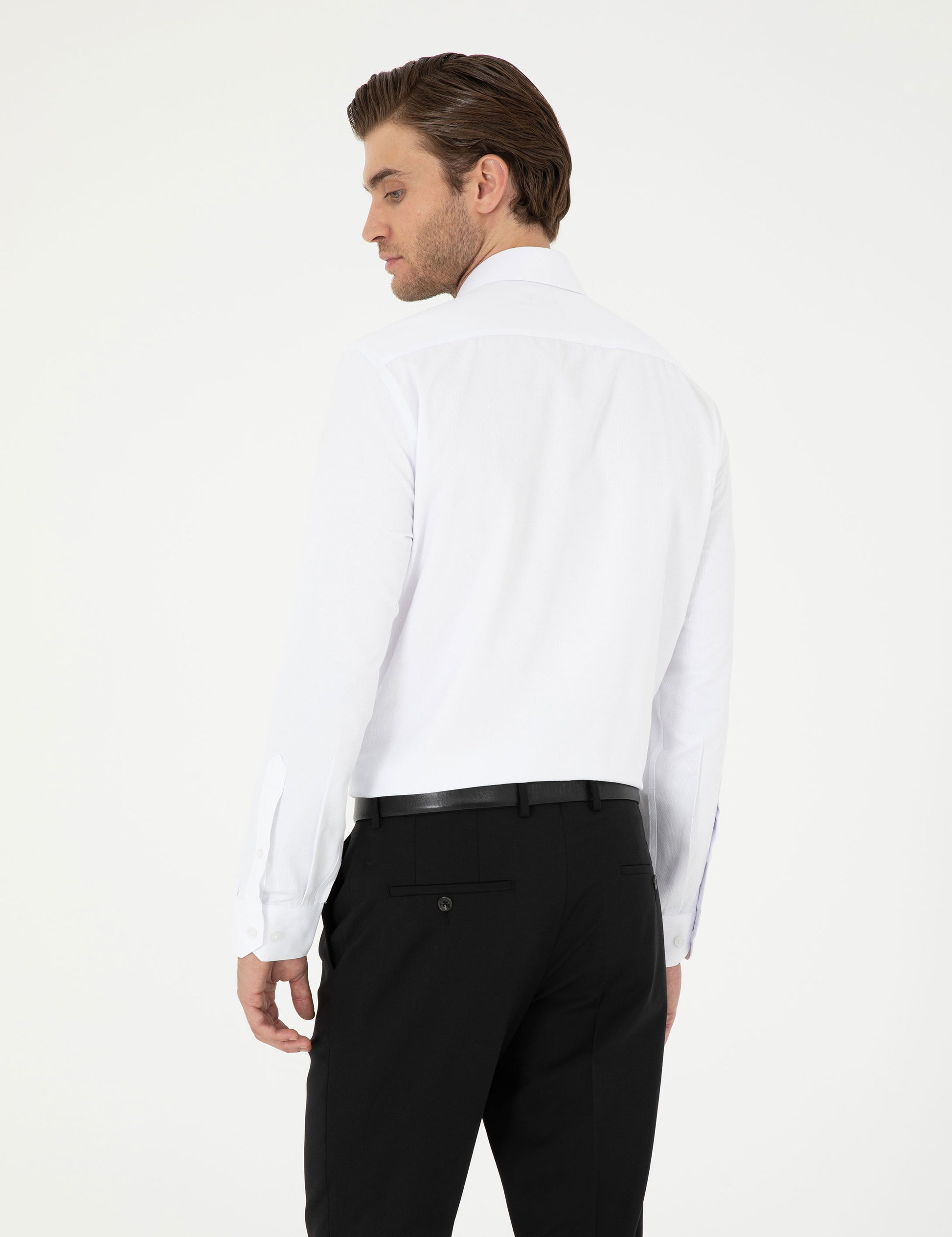 White Slim Fit Chunky Long Sleeve Shirt