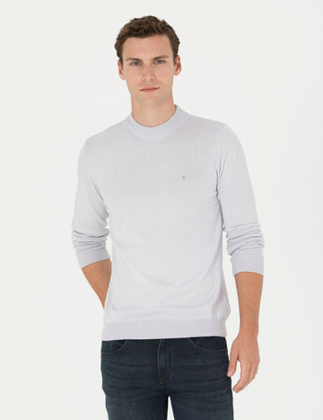 Cream Melange Slim Fit Quarter Neck Basic Knitwear Sweater