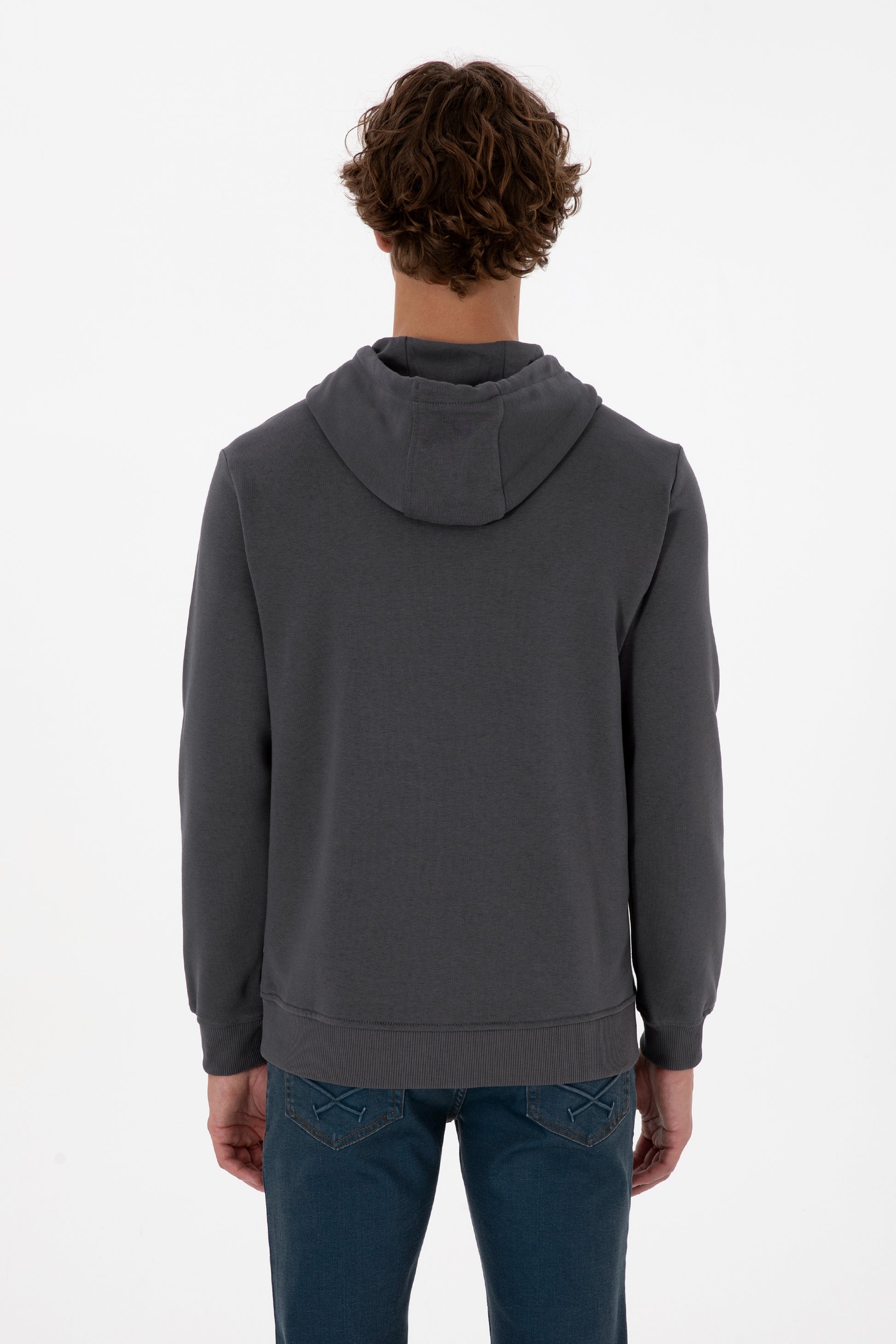 Erkek Regular Fit Kapişonlu Grı Basic Sweatshirt