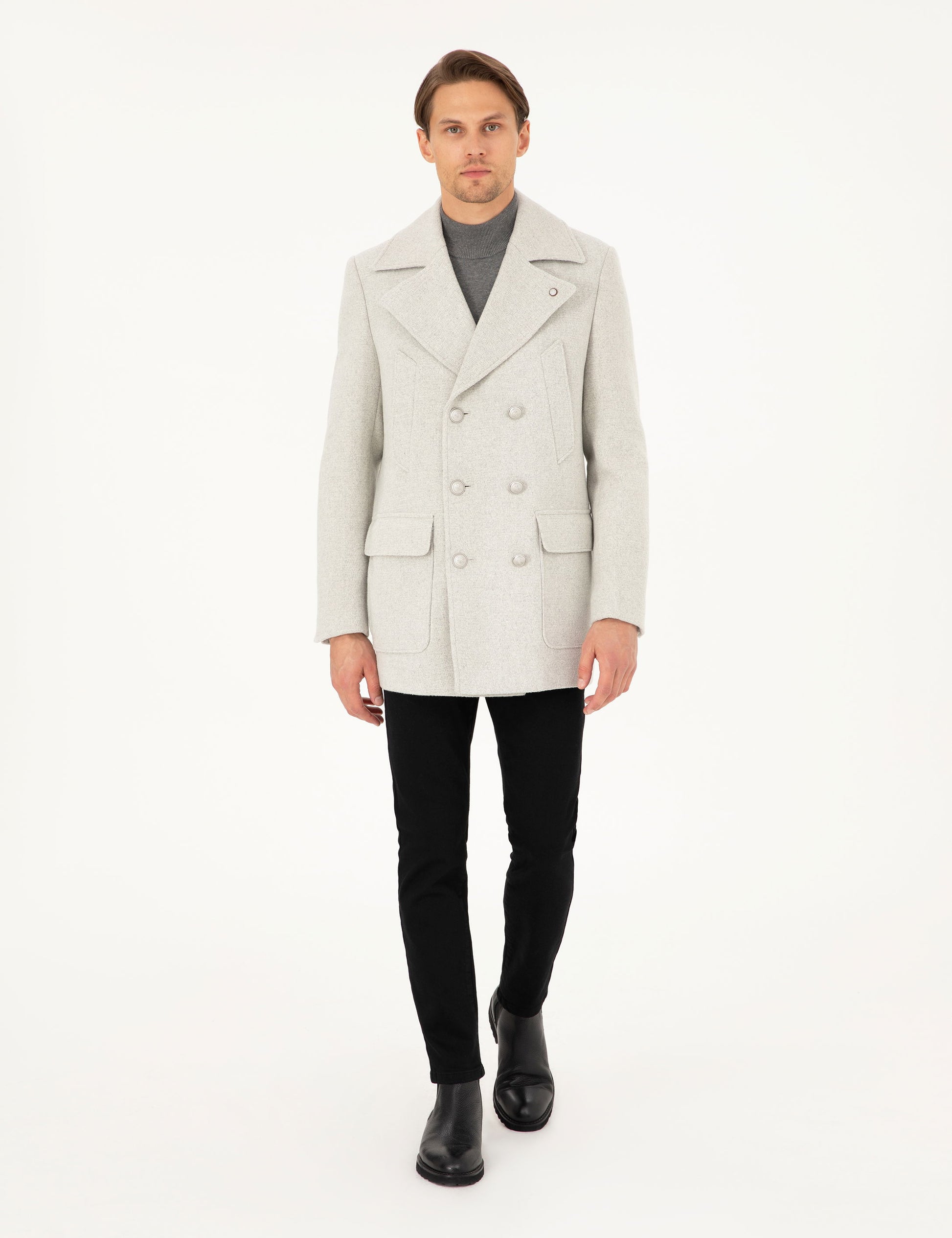 Light Gray Ex. Slim Fit Cashmere Coat