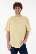 Men's Long Fit Crew Neck Open Khaki Basic T-Shirt