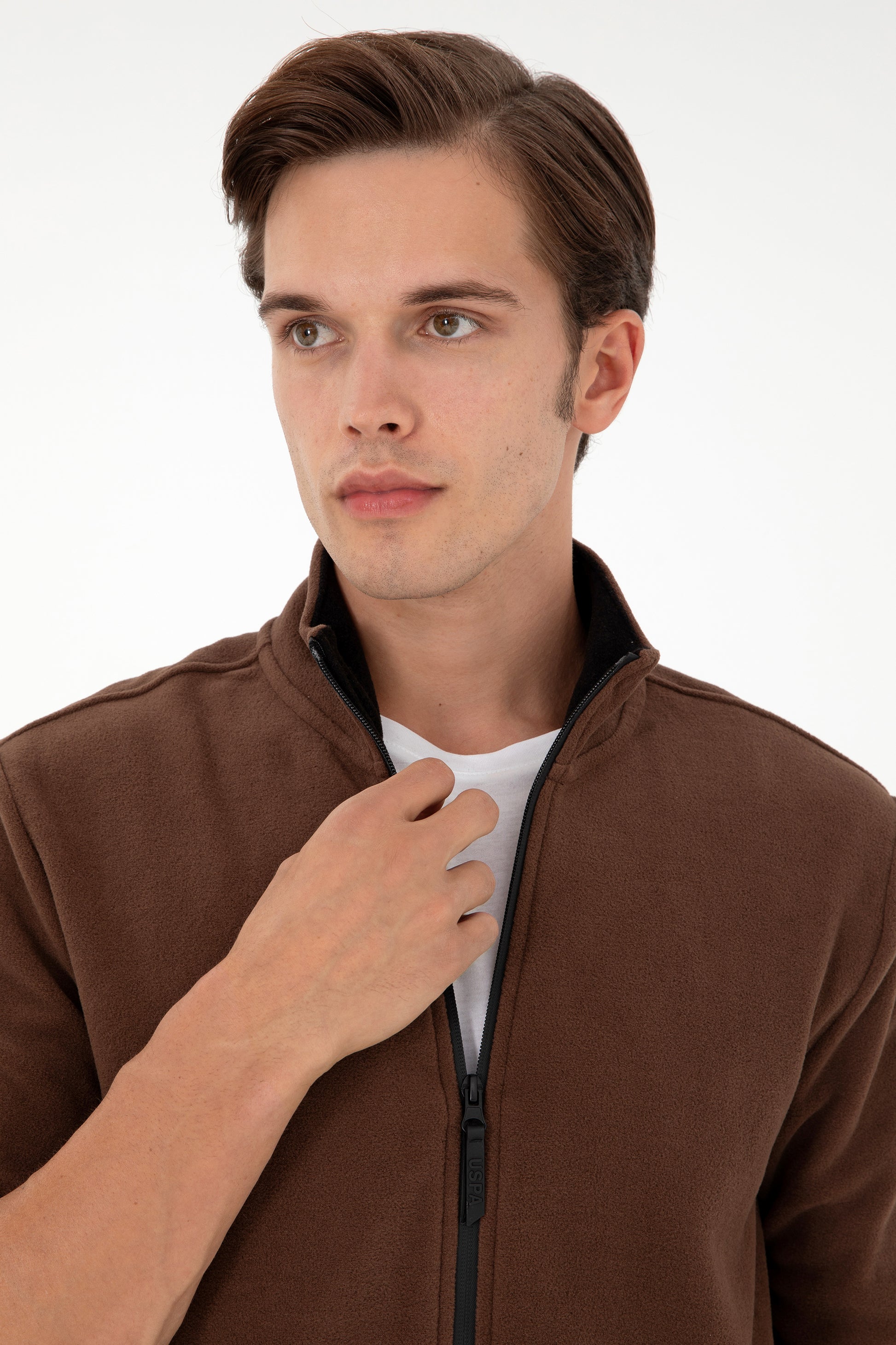 Men's Brown Basic Fleece Cardigan