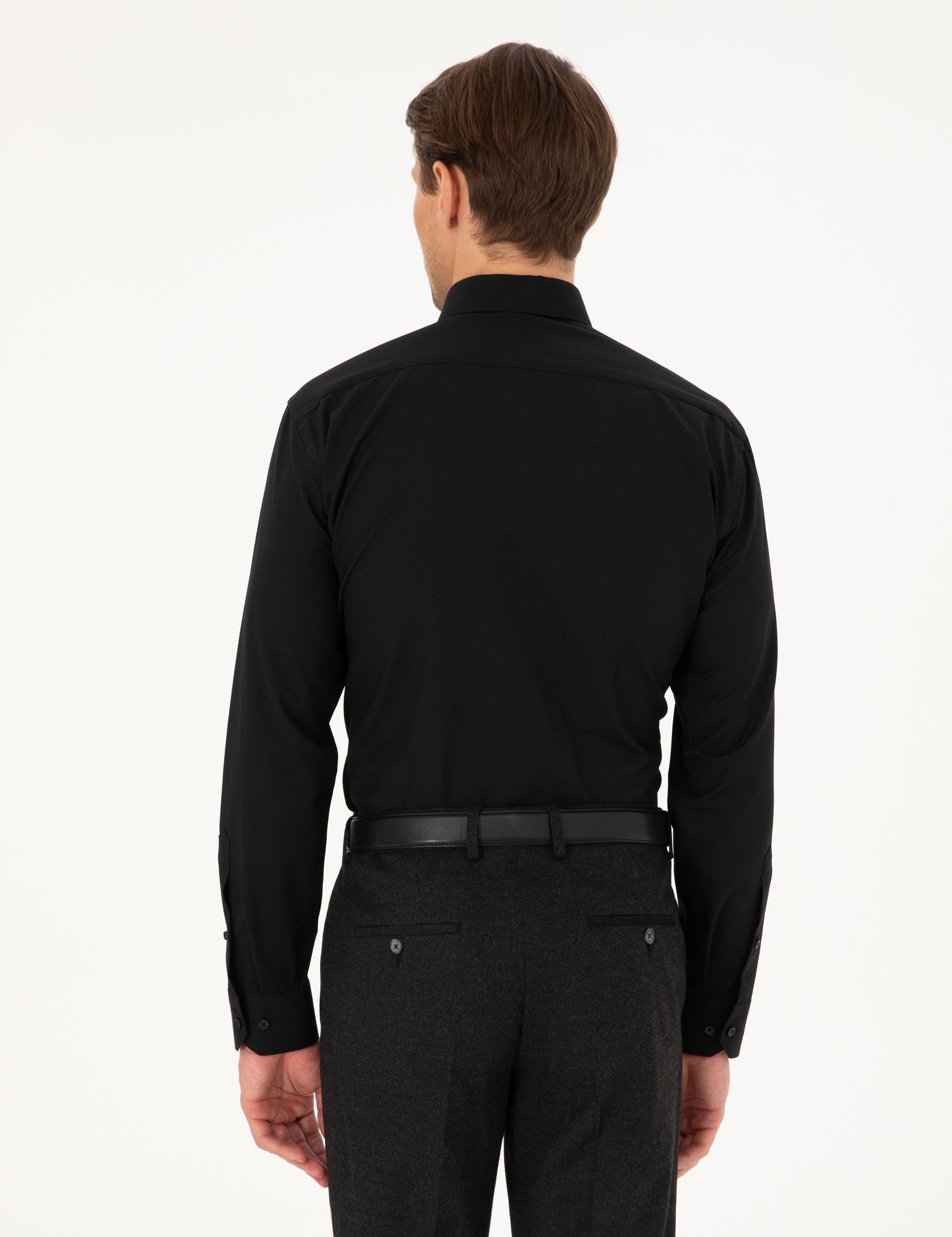 Black Regular Fit Long Sleeve Basic Shirt