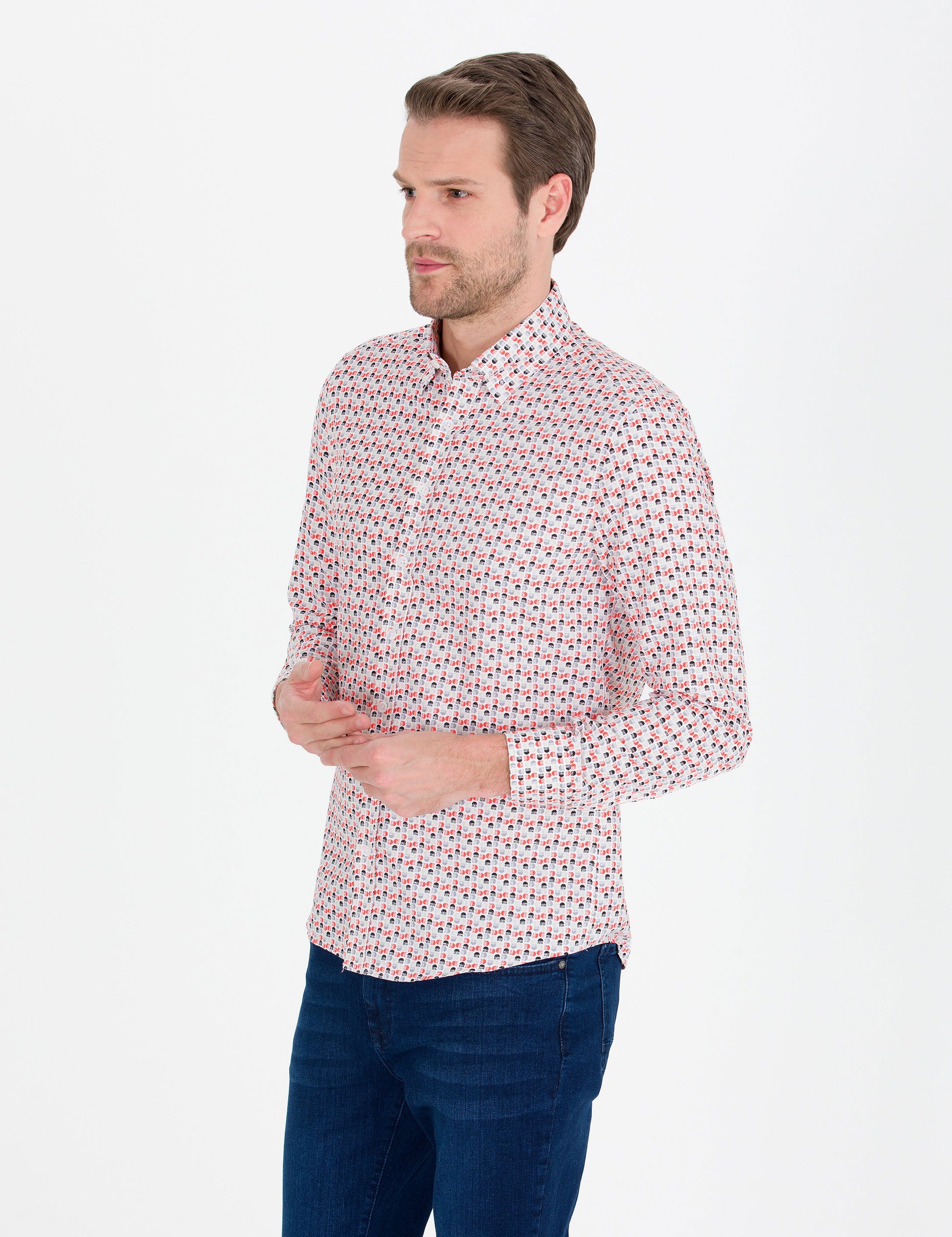 Pomegranate Flower Slim Fit Long Sleeve Shirt