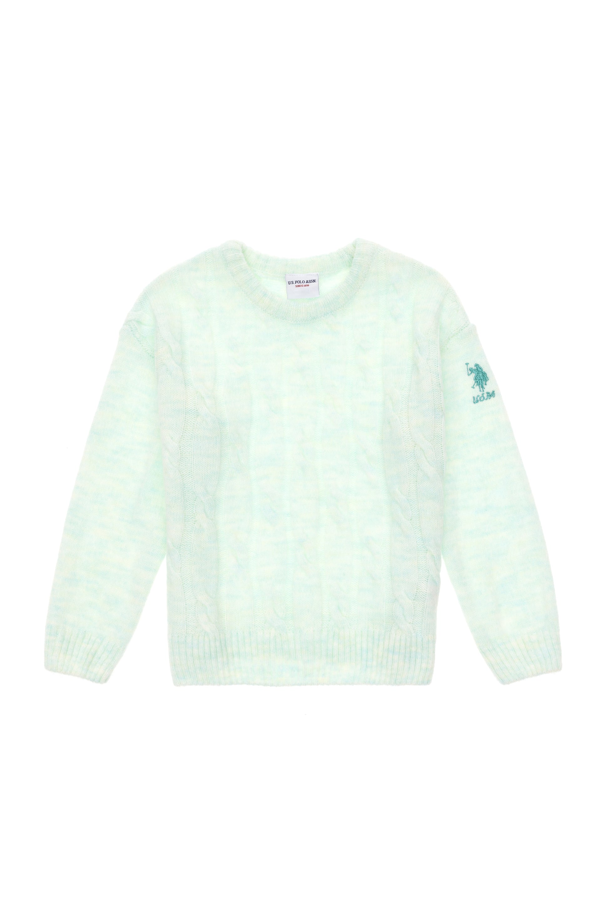 Girls' Water Green Crew Neck Sweater