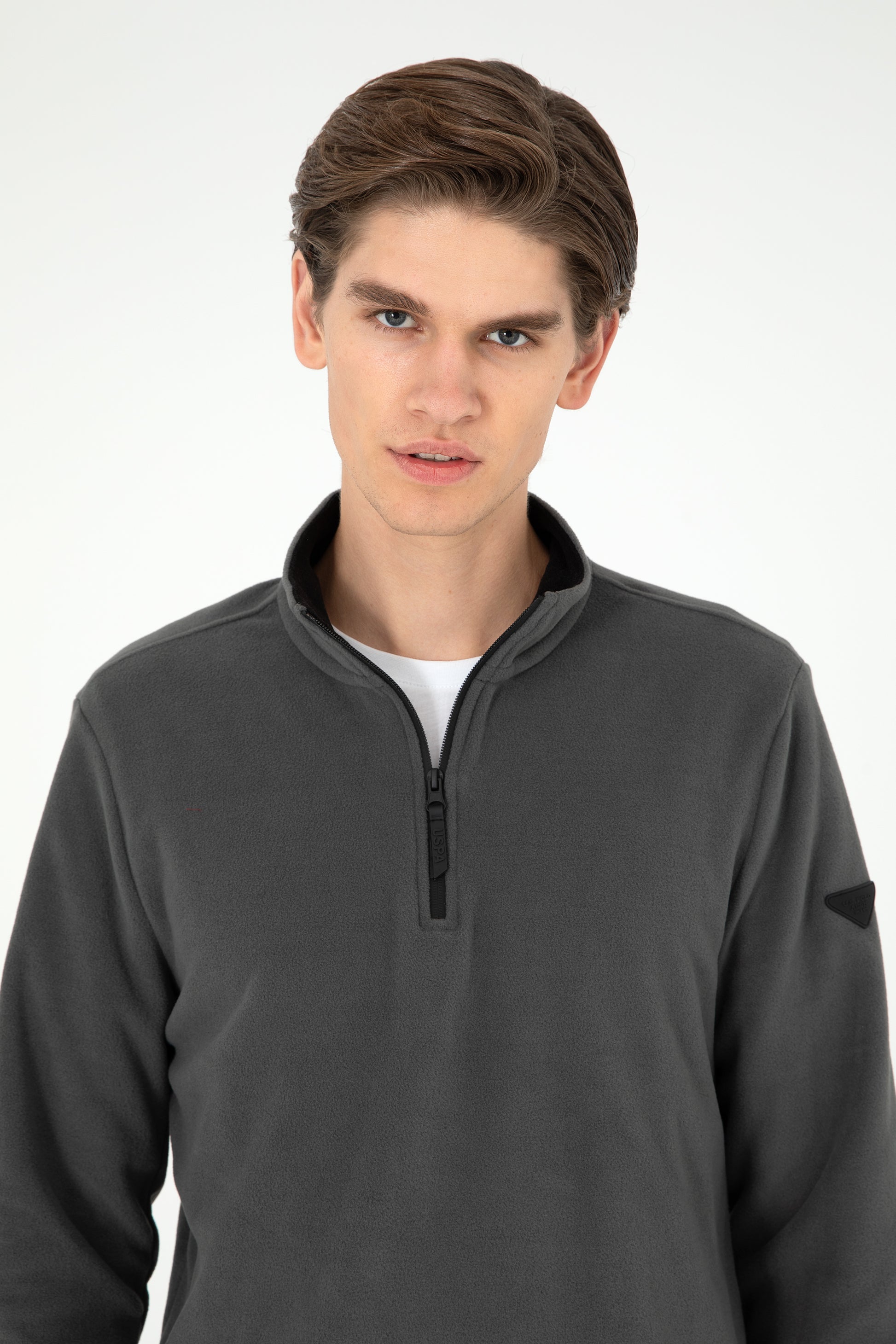 Regular Fit Half Zipper Anthracite Basic Sweatshirt