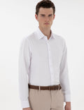 White Italian Collar Ruffle Long Sleeve Shirt