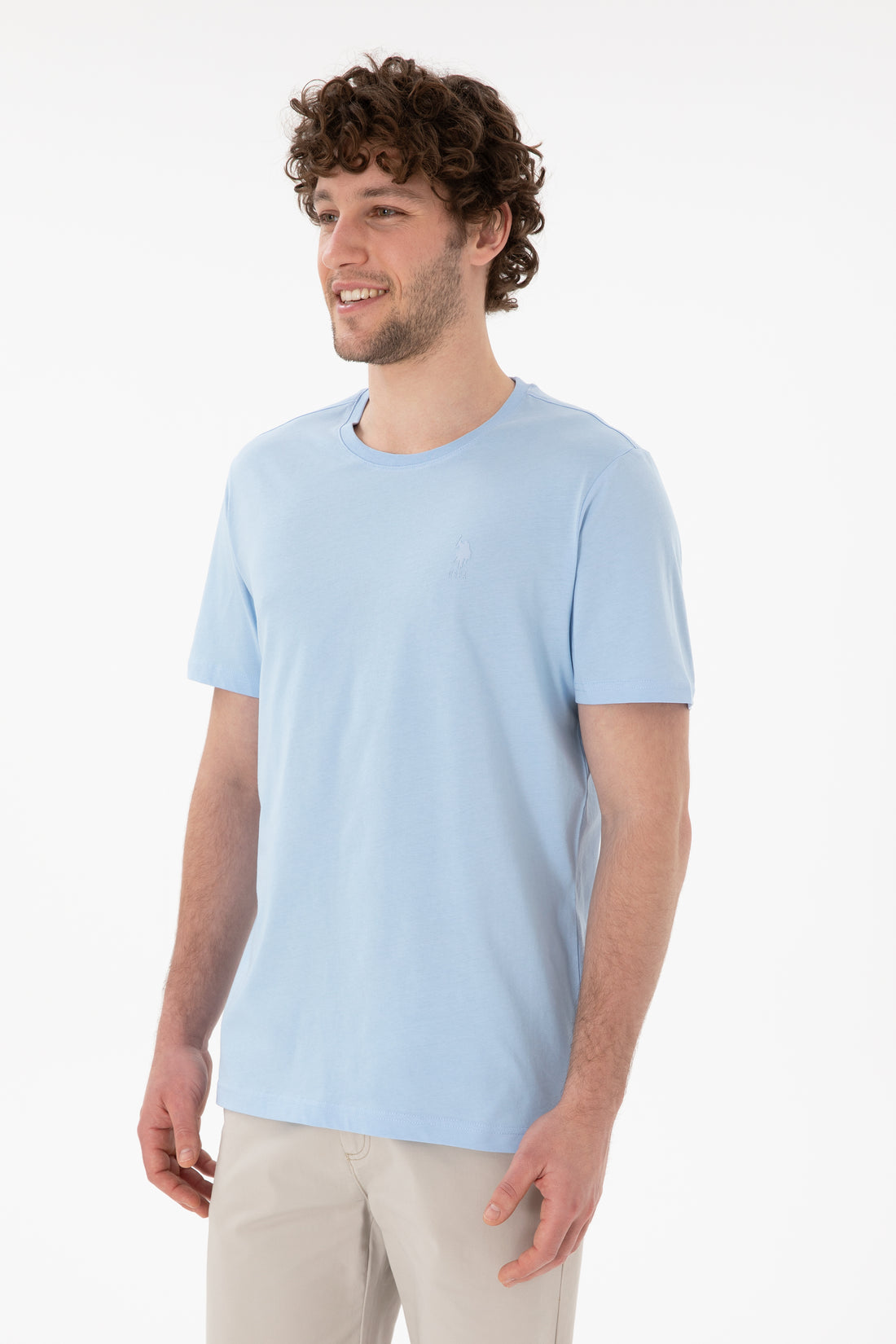 Men's Regular Fit Crew Neck Blue Basic T-Shirt