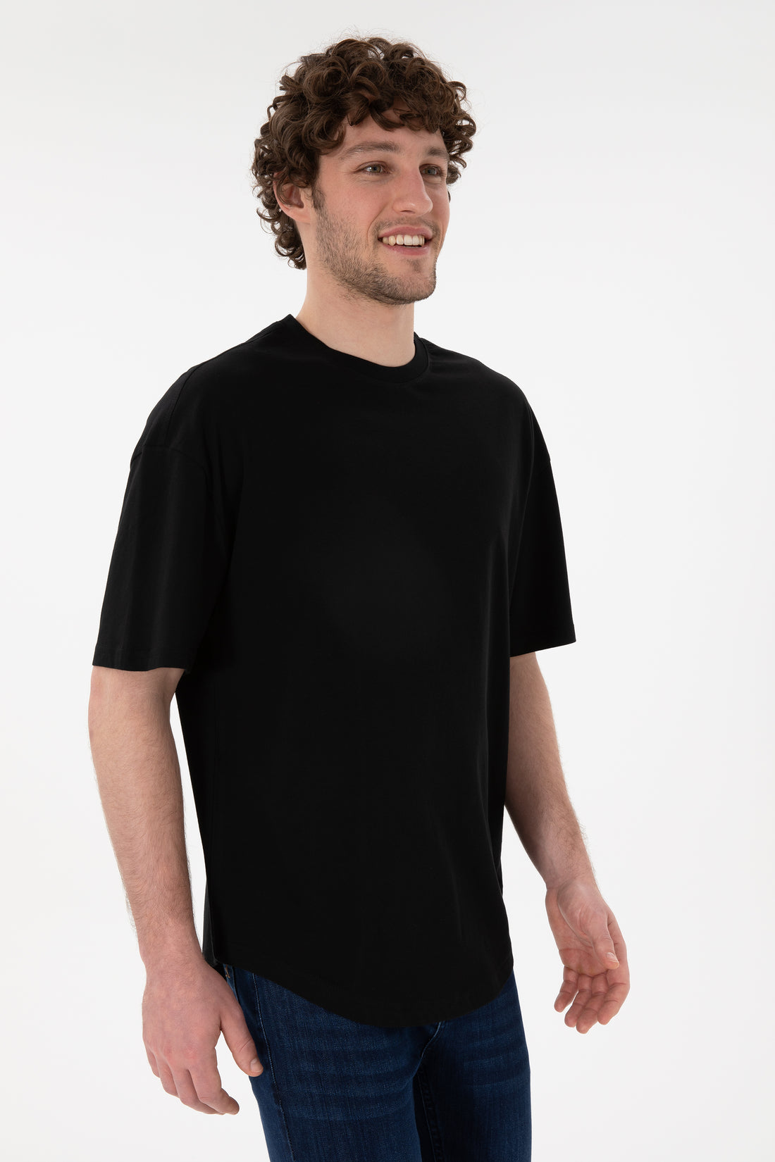Men's Long Fit Crew Neck Black Basic T-Shirt