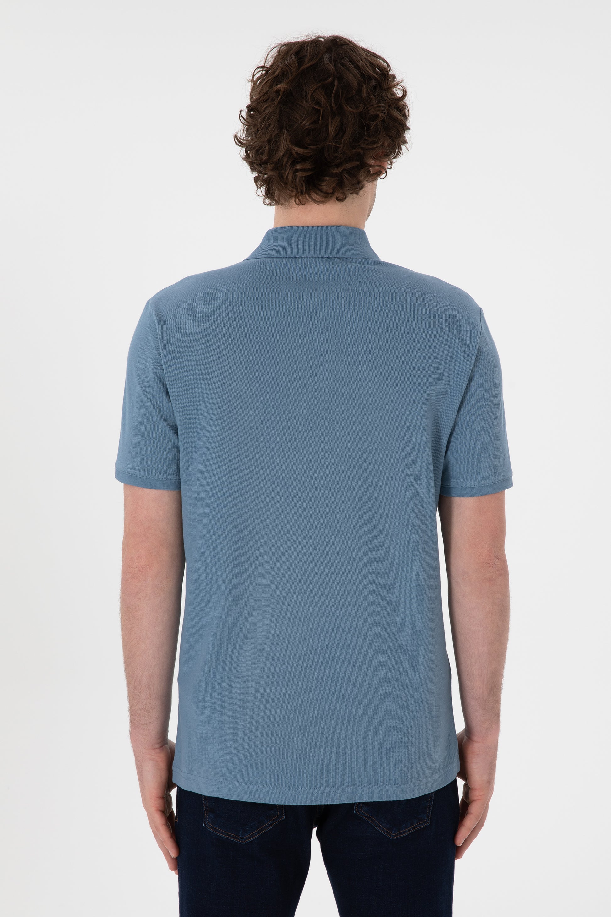 Men's Regular Fit Polo Neck Dark Blue Basic T-Shirt