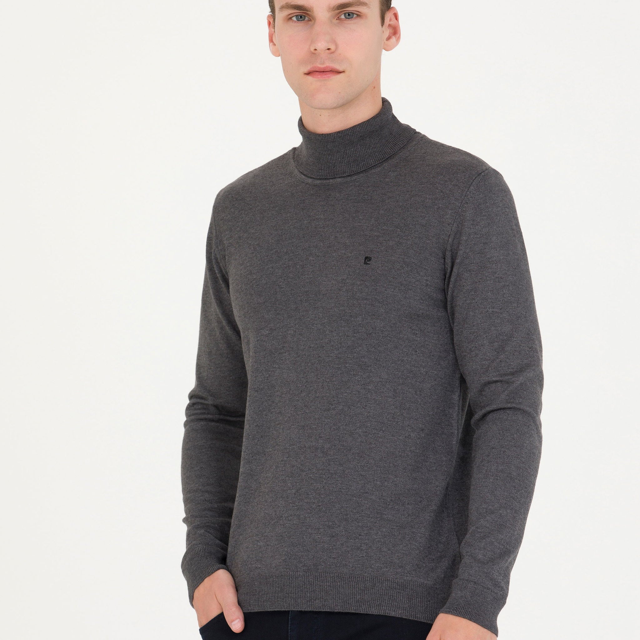 Grey Melange Slim Fit Turtleneck Basic Knitwear Sweater