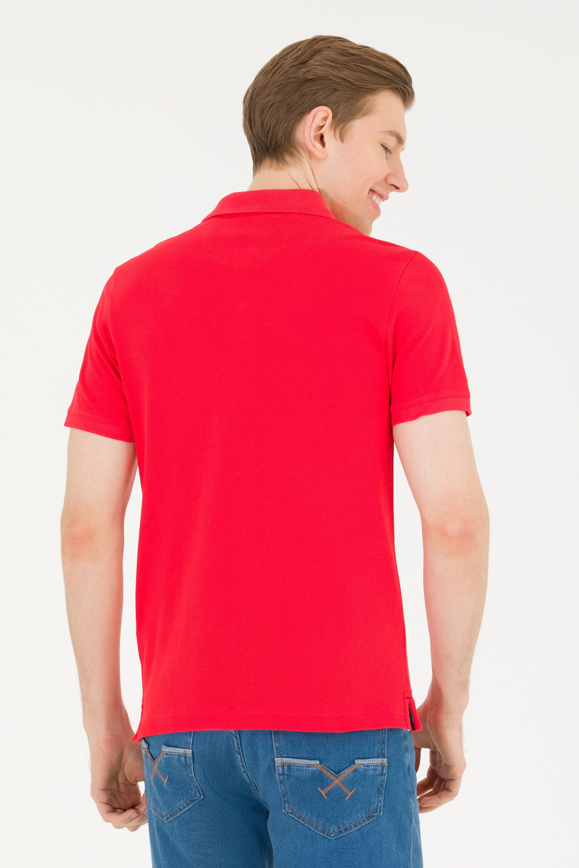 Men's Red Basic Polo Neck T-Shirt