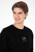 Men's Comfort Fit Crew Neck Black Basic Sweatshirt