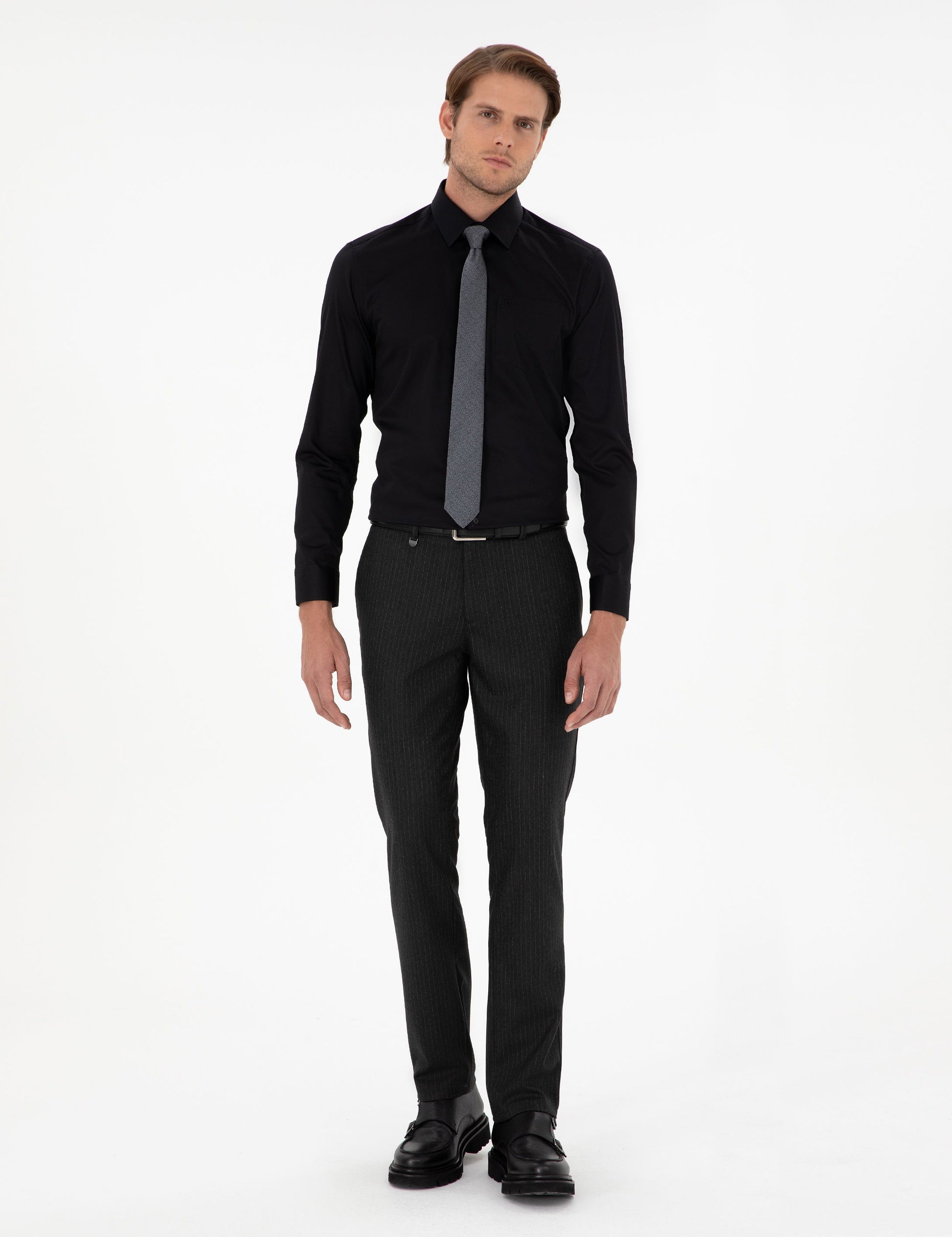Black Regular Fit Long Sleeve Basic Shirt
