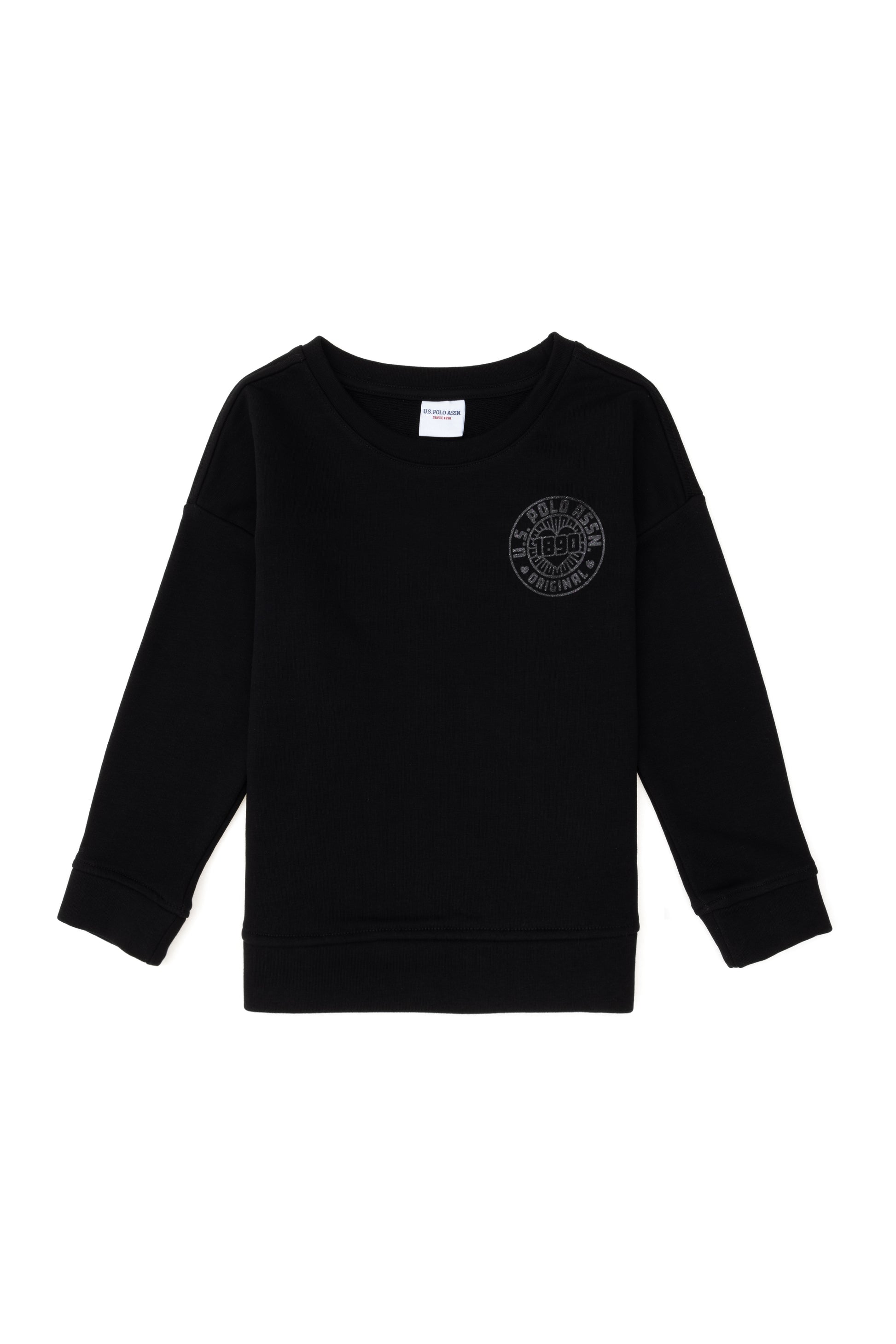 Girls' Black Crew Neck Basic Sweatshirt