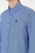 Men's Dark Blue Long Sleeve Basic Shirt