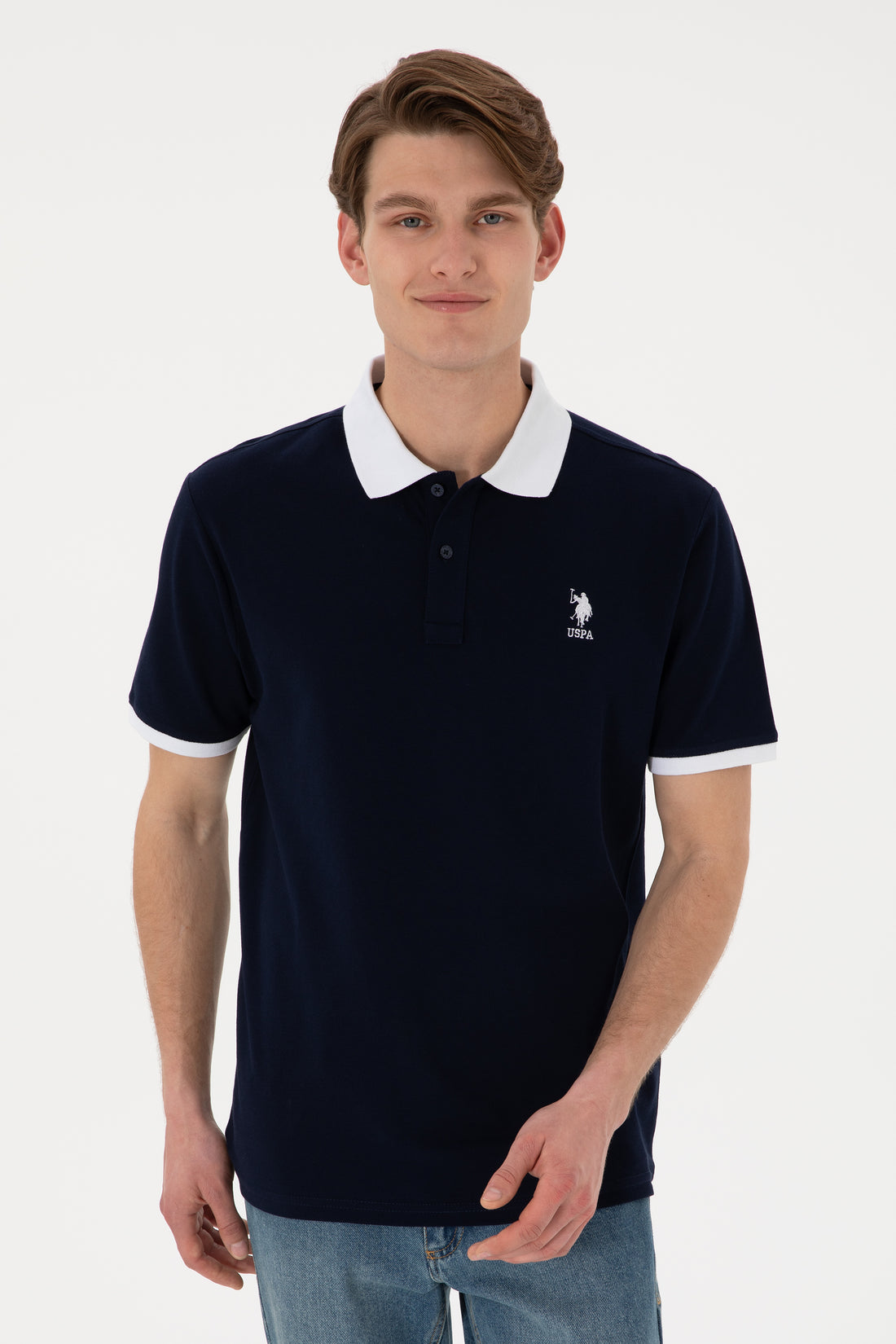 Men's Regular Fit Polo Neck Navy Basic T-Shirt