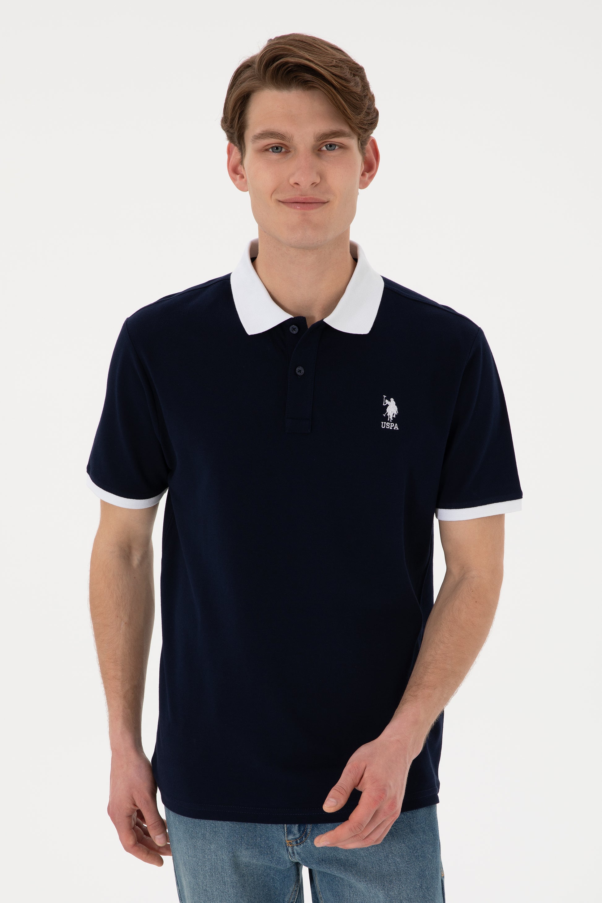 Men's Regular Fit Polo Neck Navy Basic T-Shirt
