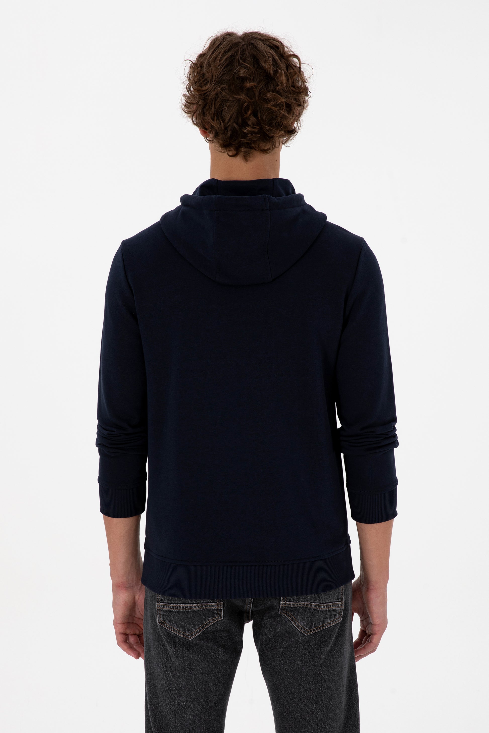 Erkek Regular Fit Kapüşonlu Lacivert Basic Sweatshirt