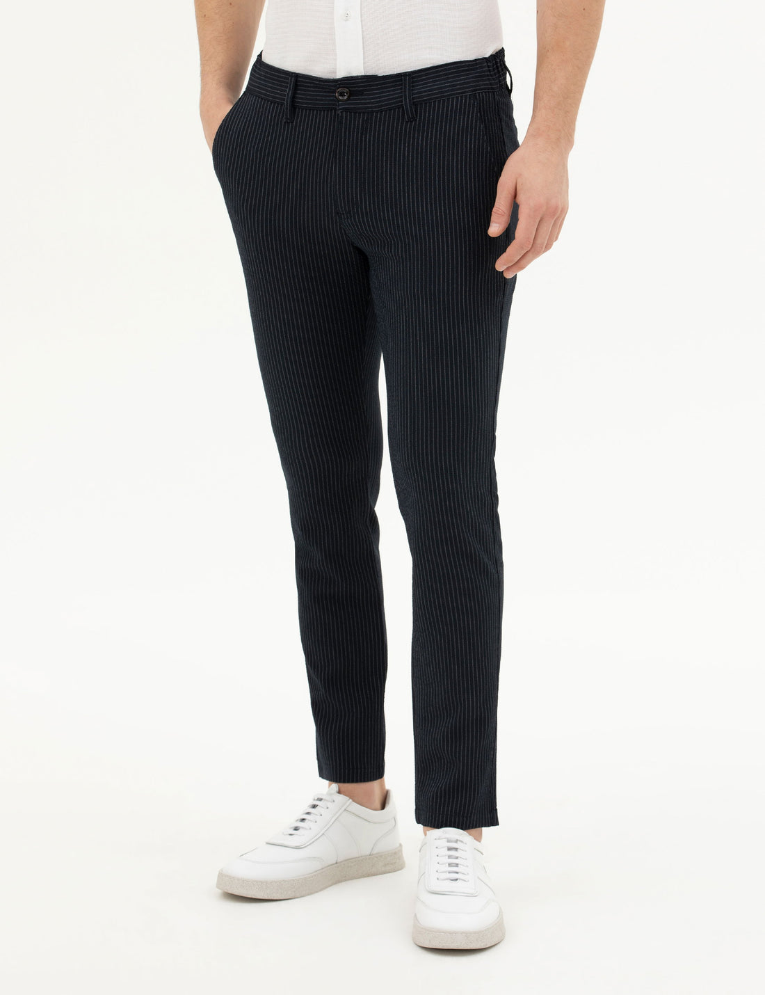 Navy Blue Slim Fit Canvas Pants