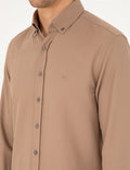 Light Brown Slim Fit Long Sleeve Shirt