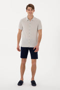 Men's Regular Fit Light Grey Buttoned Knitwear T-Shirt
