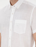 White Linen Look Regular Fit Short Sleeve Shirt