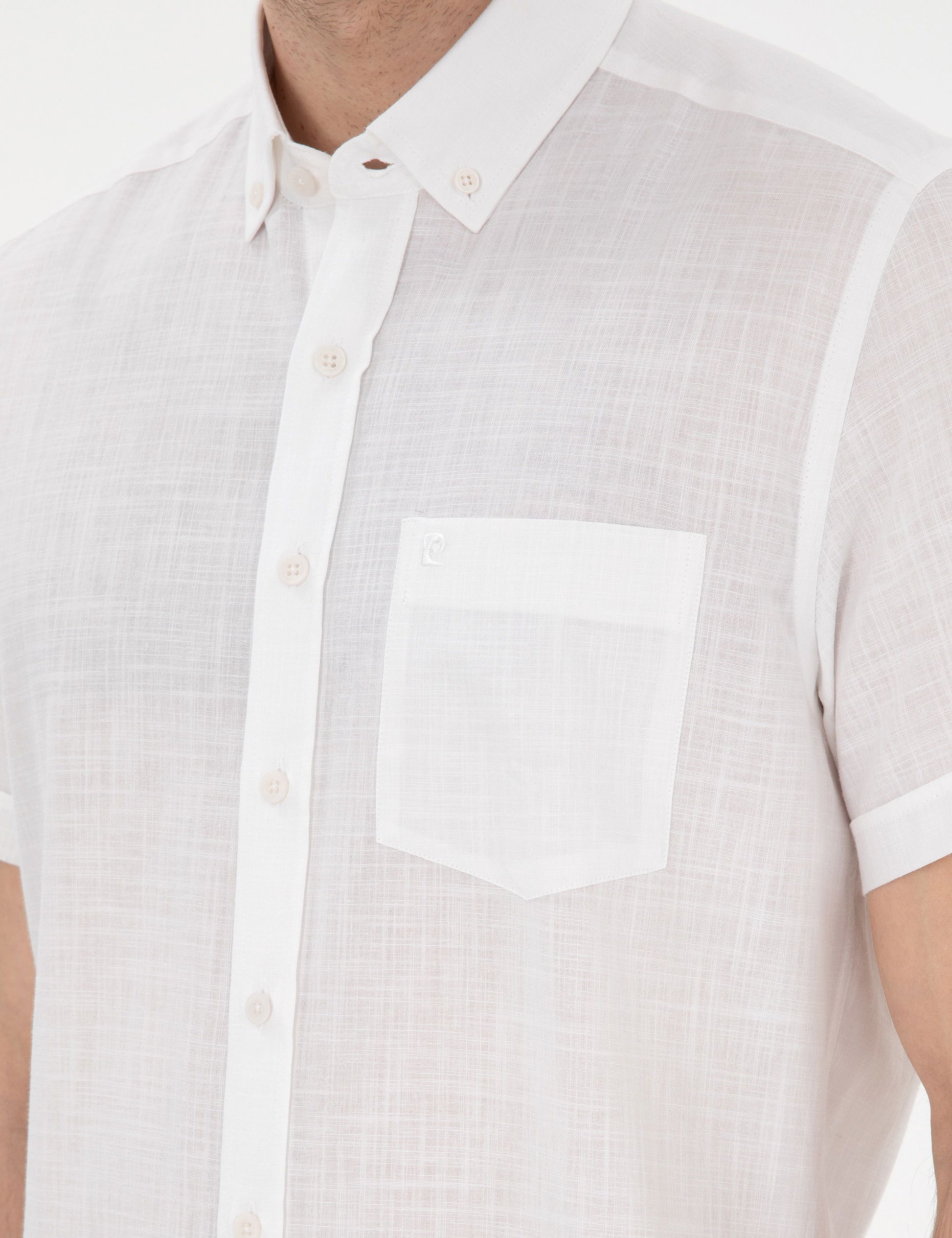 White Linen Look Regular Fit Short Sleeve Shirt