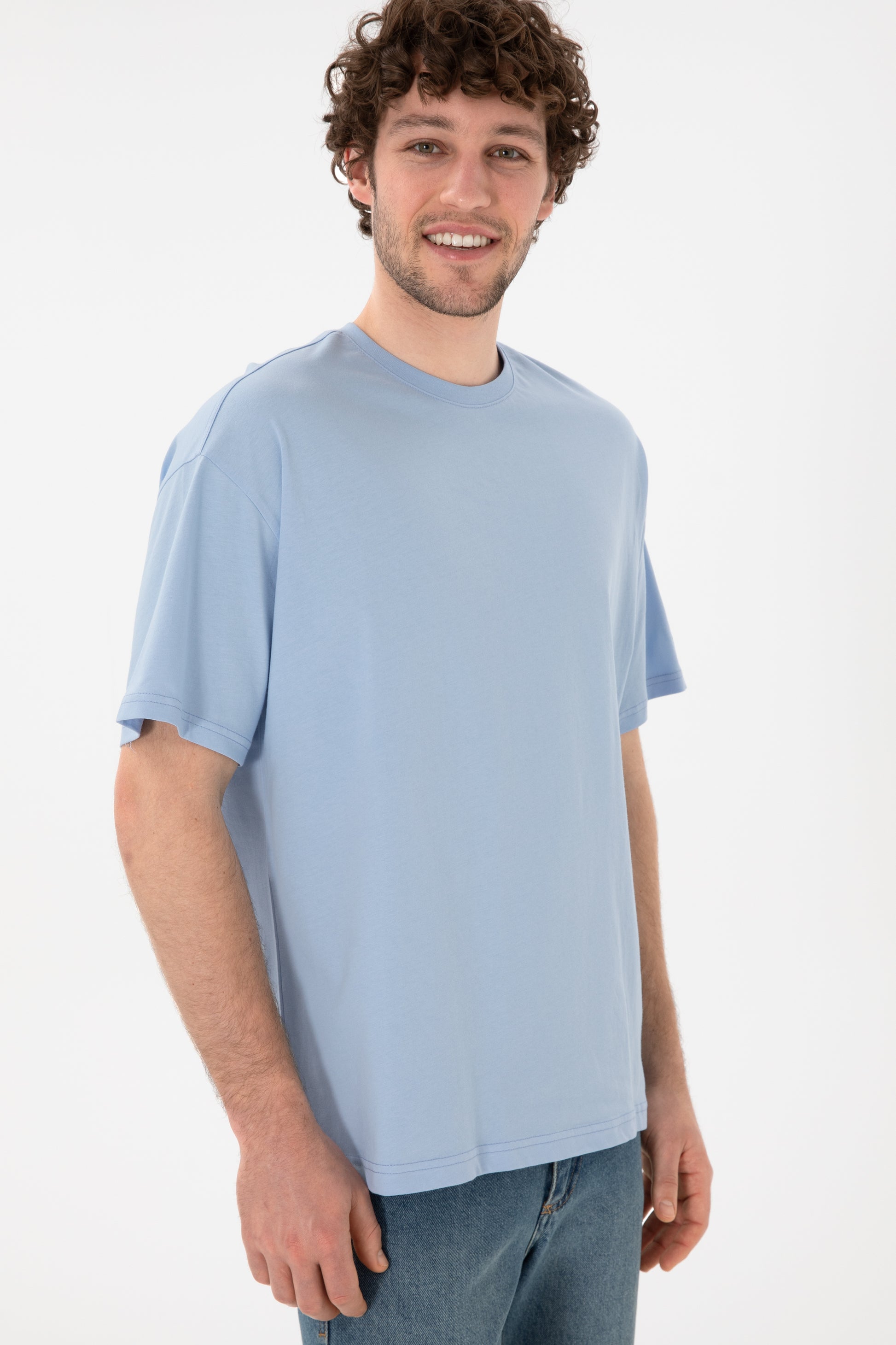 Men's Oversize Fit Crew Neck Light Blue T-Shirt