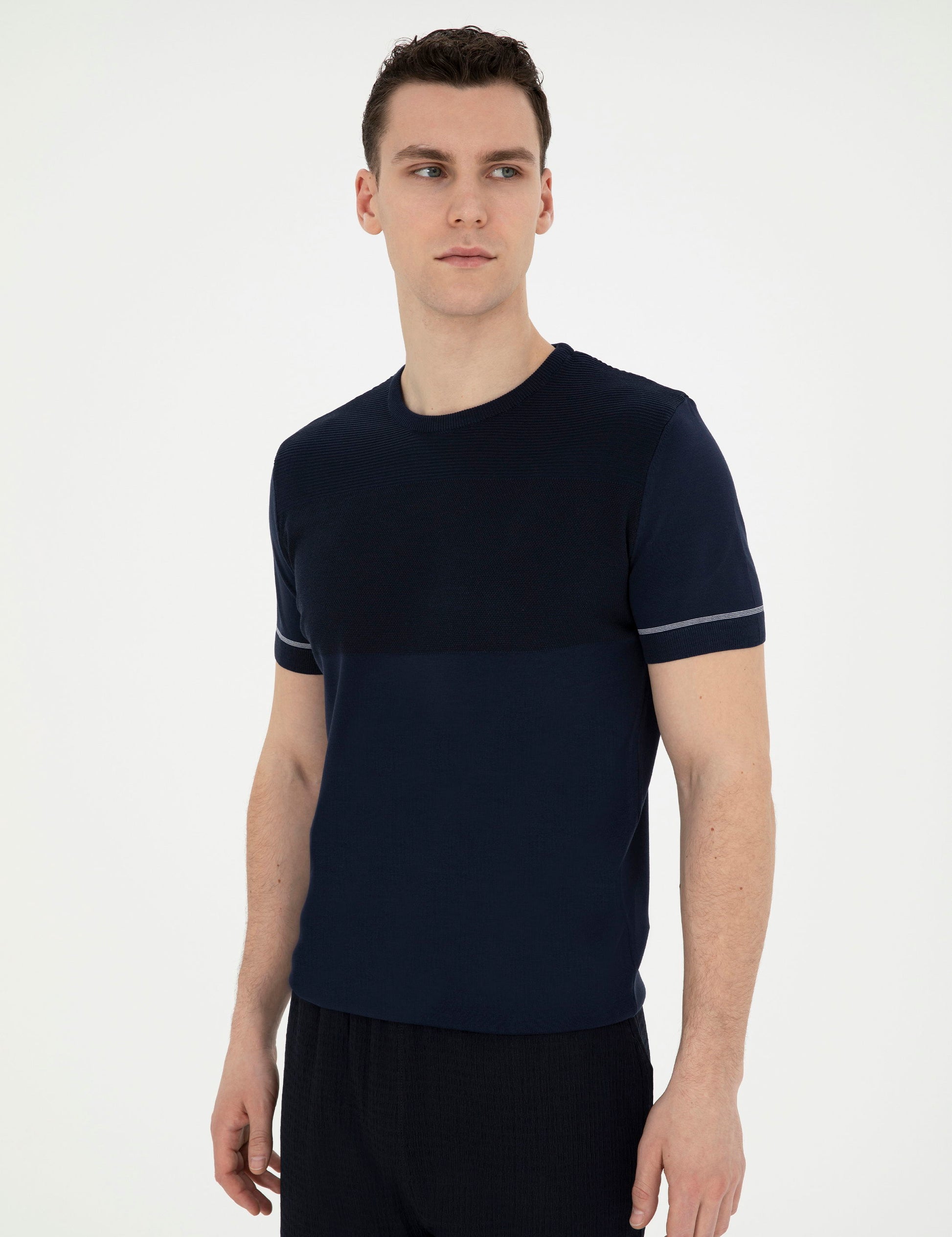 Navy Blue Slim Fit Crew Neck Sweater T-Shirt